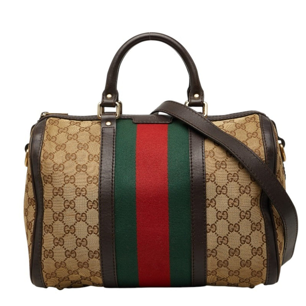Gucci Beige Multi-Color Canvas Leather Boston Bag Shoulder Bag (Pre-Owned)