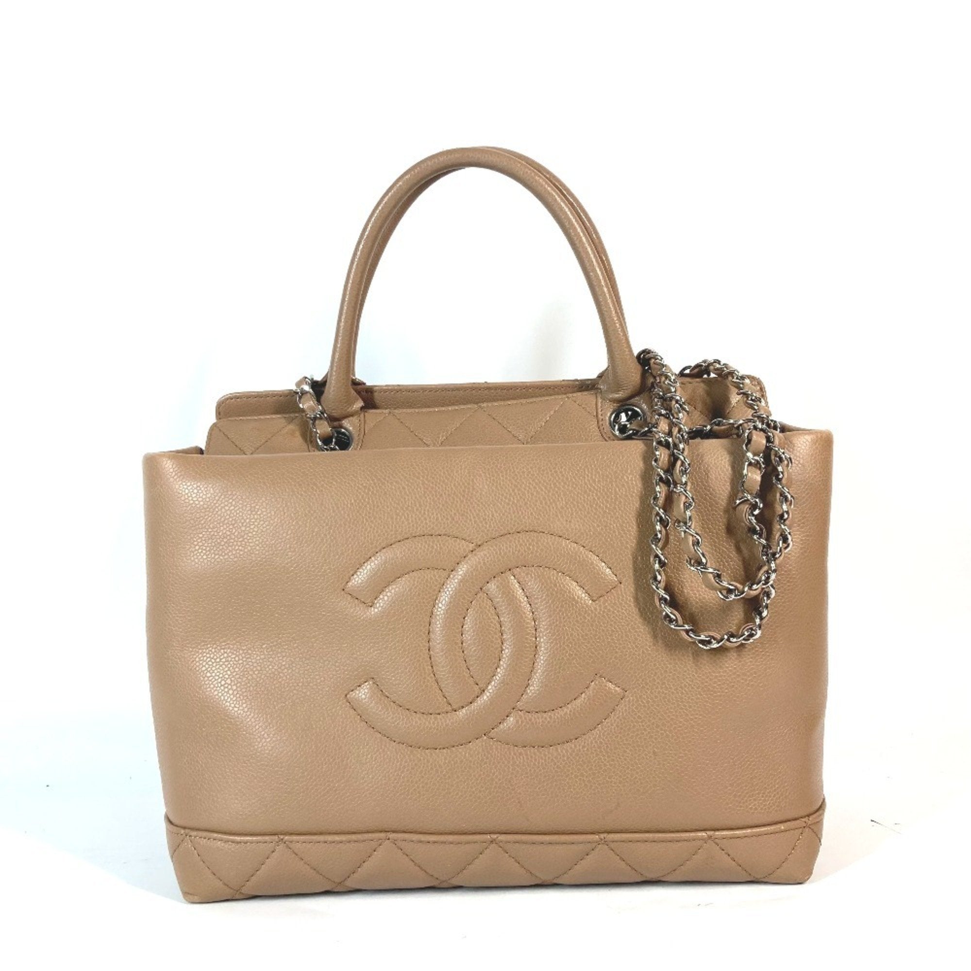 Chanel Beige Grained Calfskin Shoulder Bag Tote Bag
