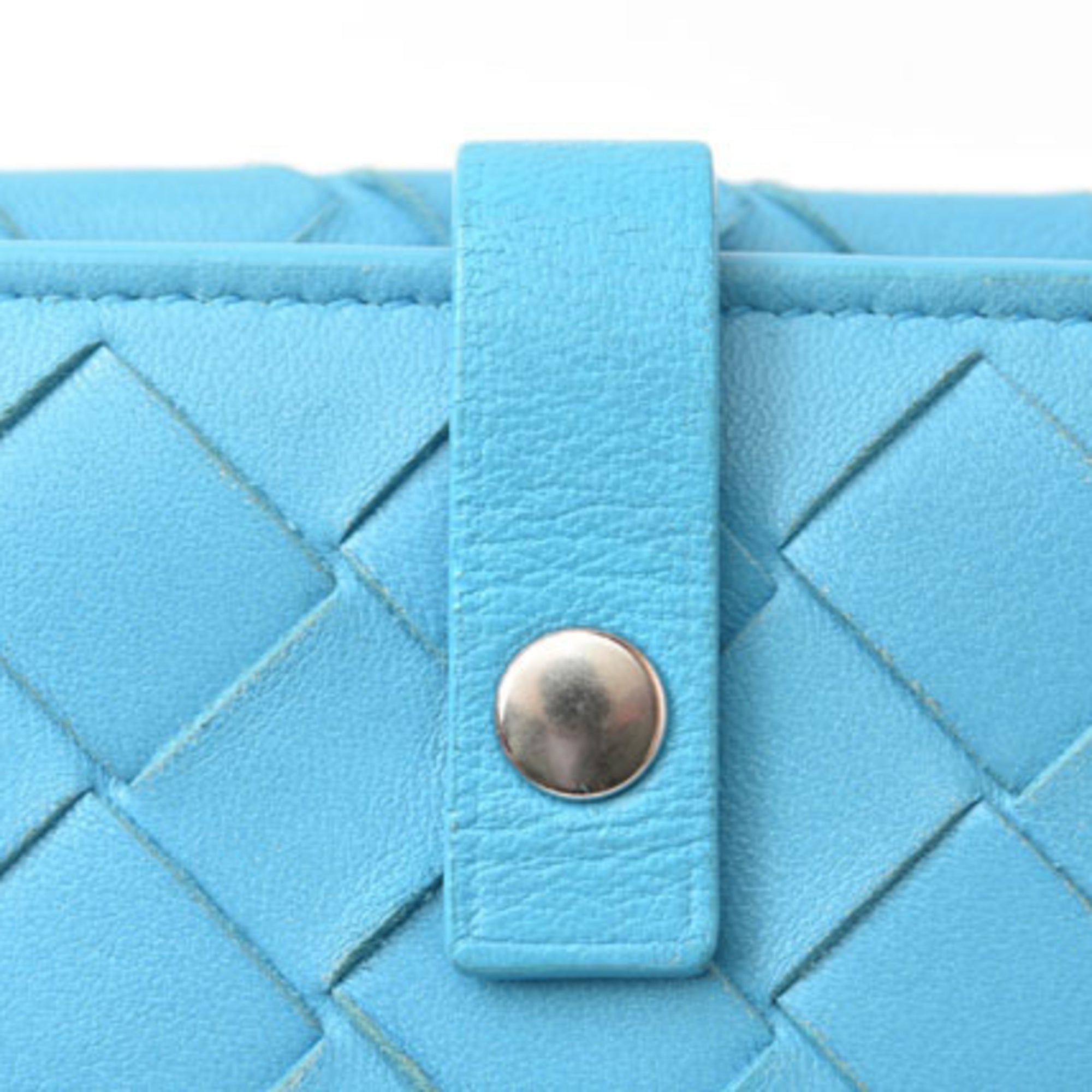 Bottega Veneta Intrecciato Light Blue Leather Long Wallet (Bi-Fold)