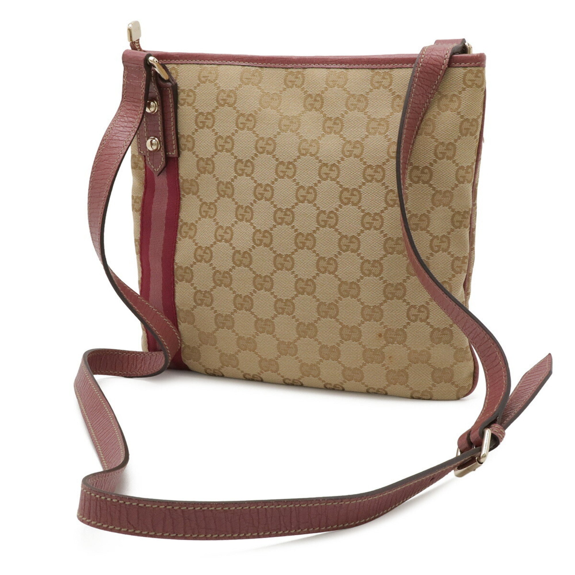 Gucci Beige Pink Purple Canvas Leather Shoulder Bag (Pre-Owned)