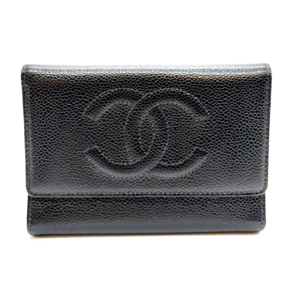 Chanel Black Grained Calfskin Wallet (Tri-Fold)