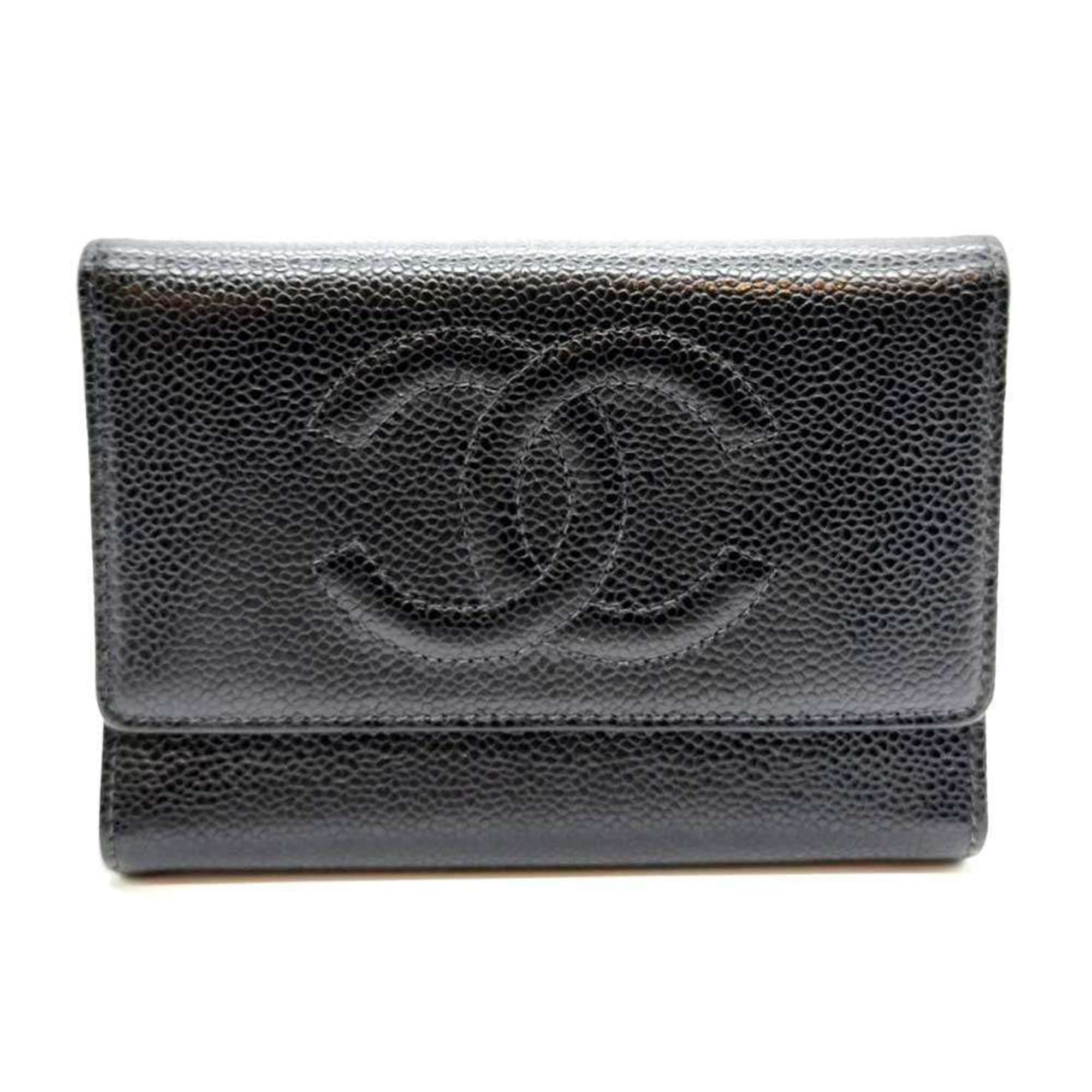 Chanel Black Grained Calfskin Wallet (Tri-Fold)