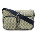 Gucci Gg Plus Beige Navy Gg Supreme Canvas Pvc Coated Canvas Leather Handbag Shoulder Bag (Pre-Owned)