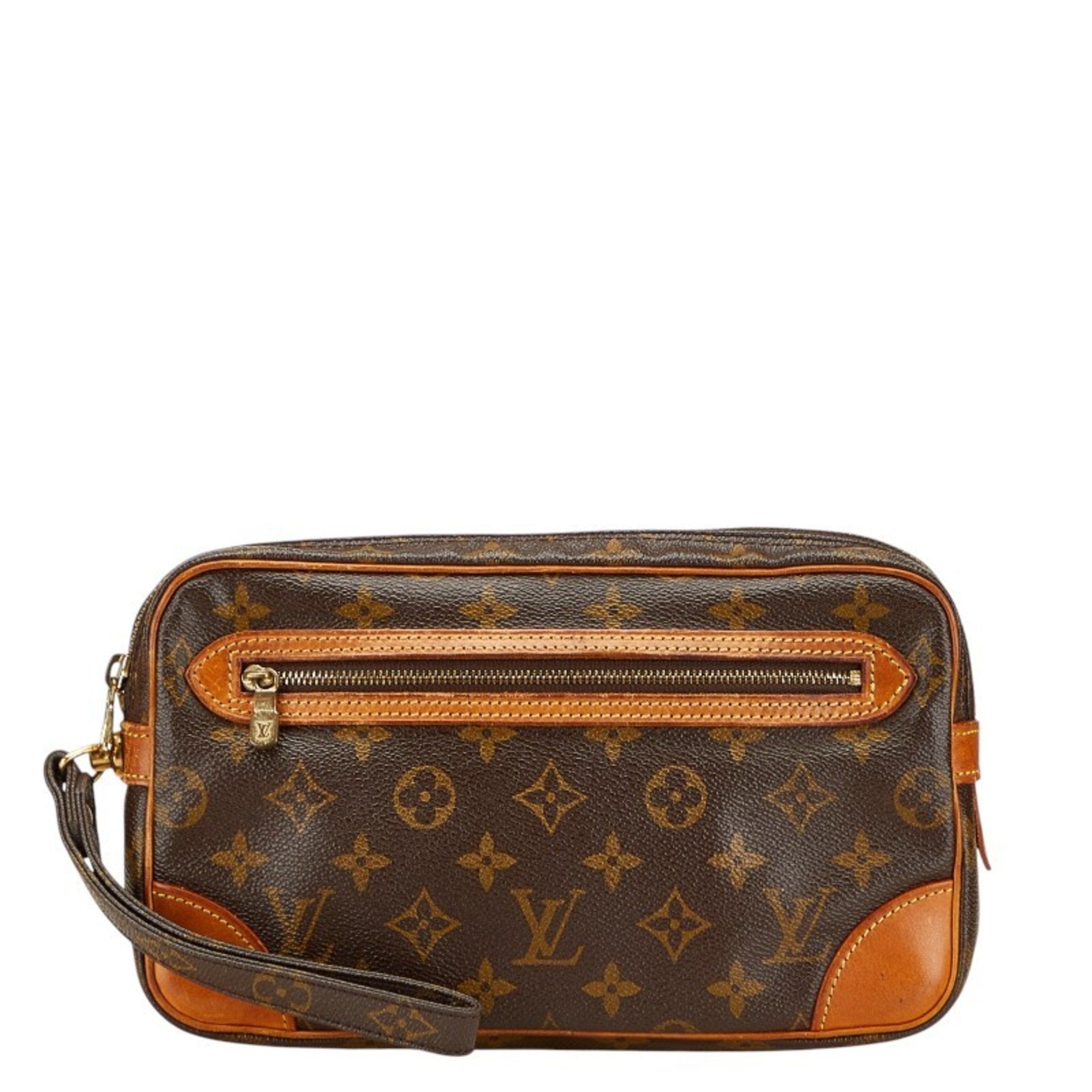Louis Vuitton Brown Pvc Leather Clutch Bag Handbag