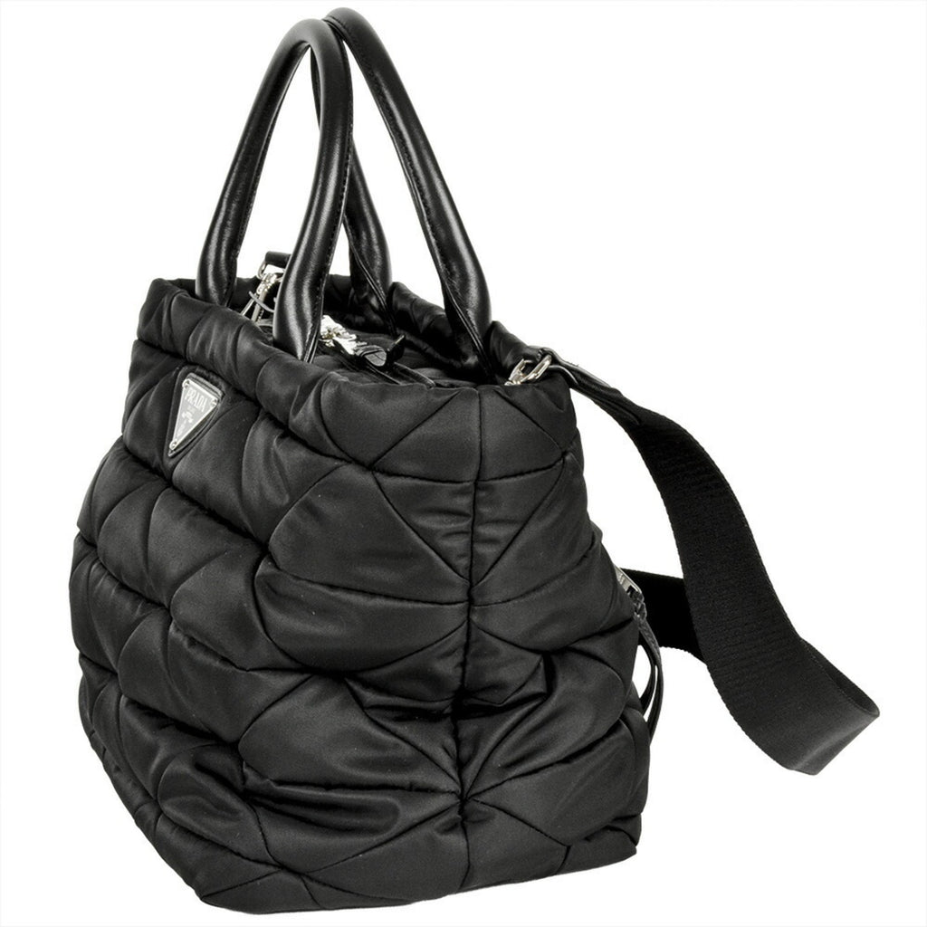 Prada Black Nylon Nappa Leather Leather Tote Bag