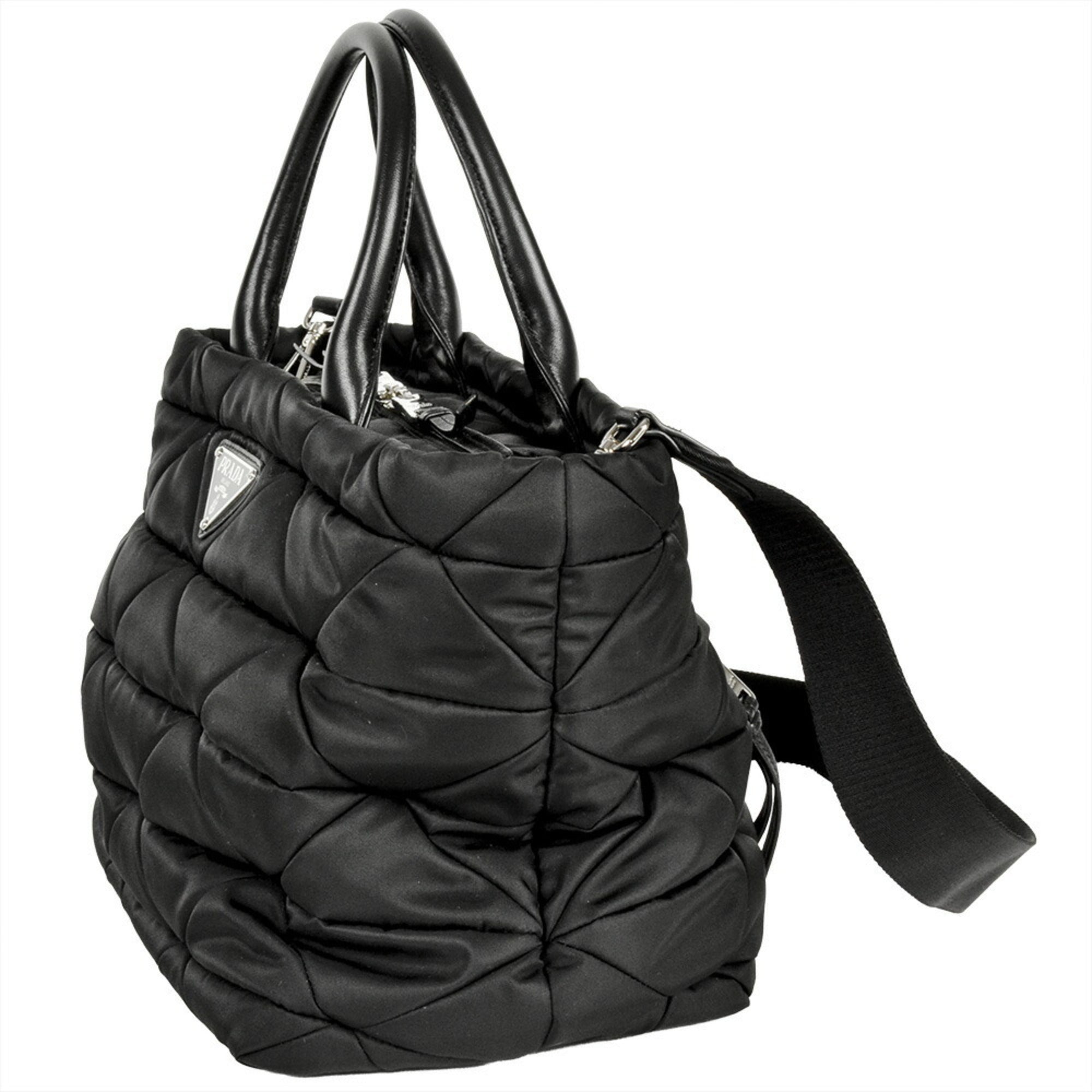 Prada Black Nylon Nappa Leather Leather Tote Bag