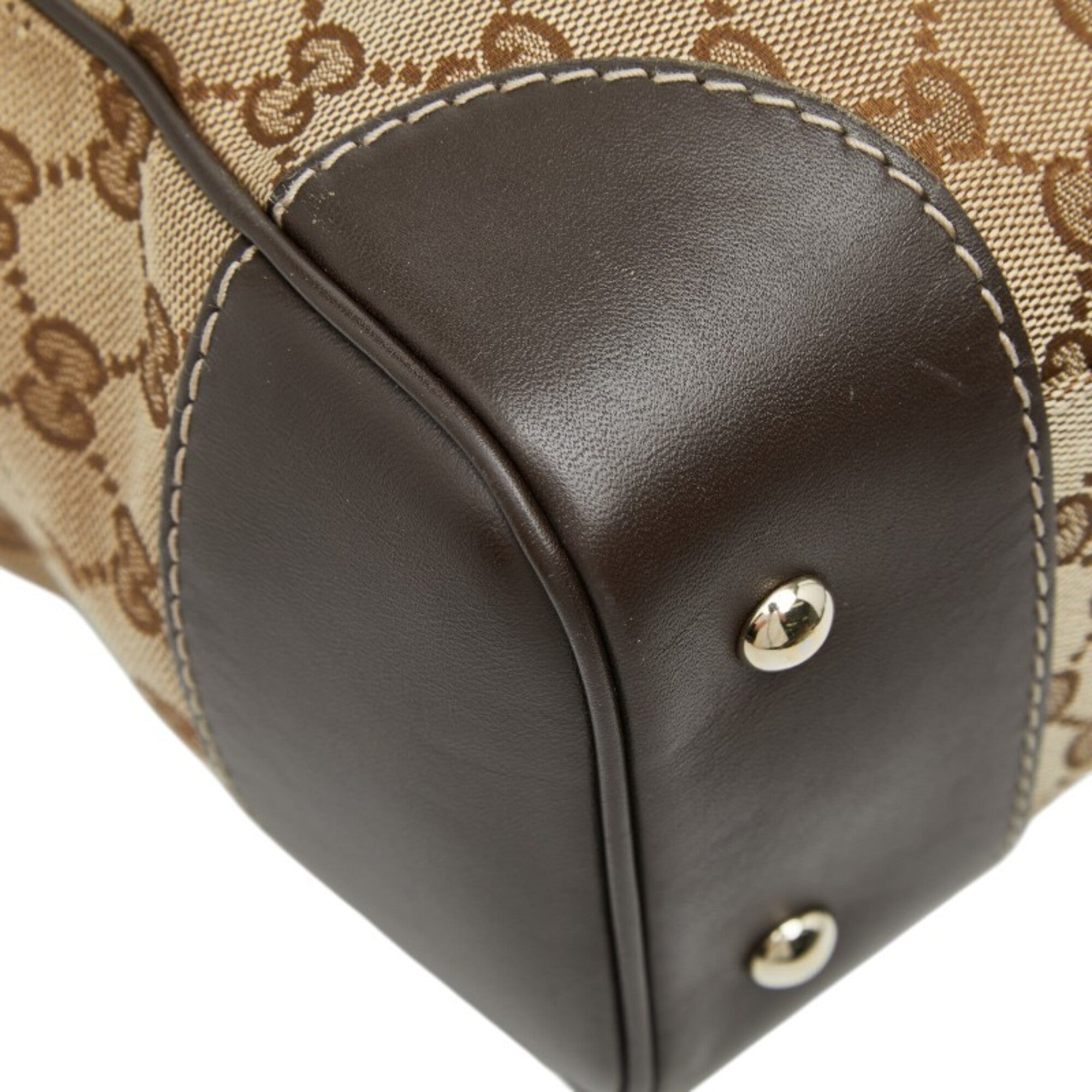 Gucci Gg Canvas Beige Brown Gg Canvas Leather Handbag Tote Bag (Pre-Owned)