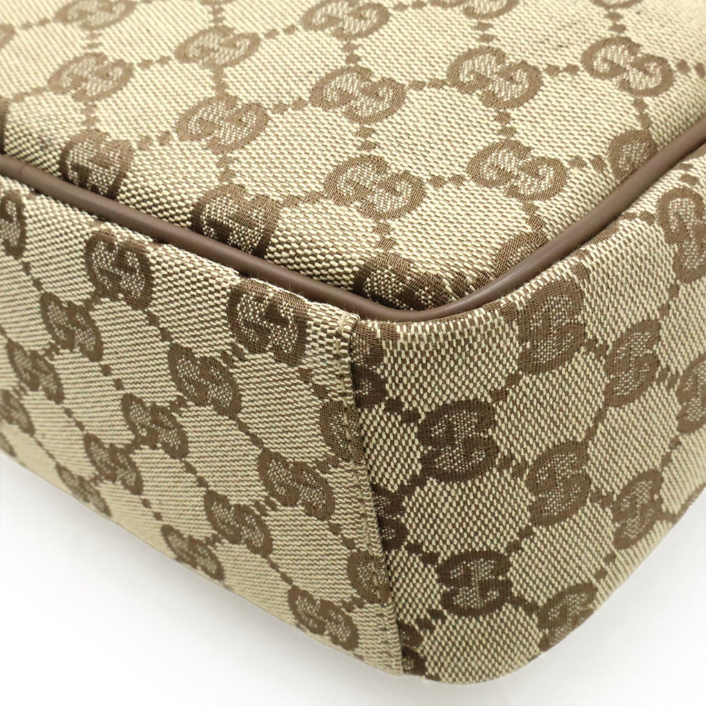 Gucci Gg Canvas Beige Dark Brown Gg Canvas Leather Pochette Shoulder Bag (Pre-Owned)