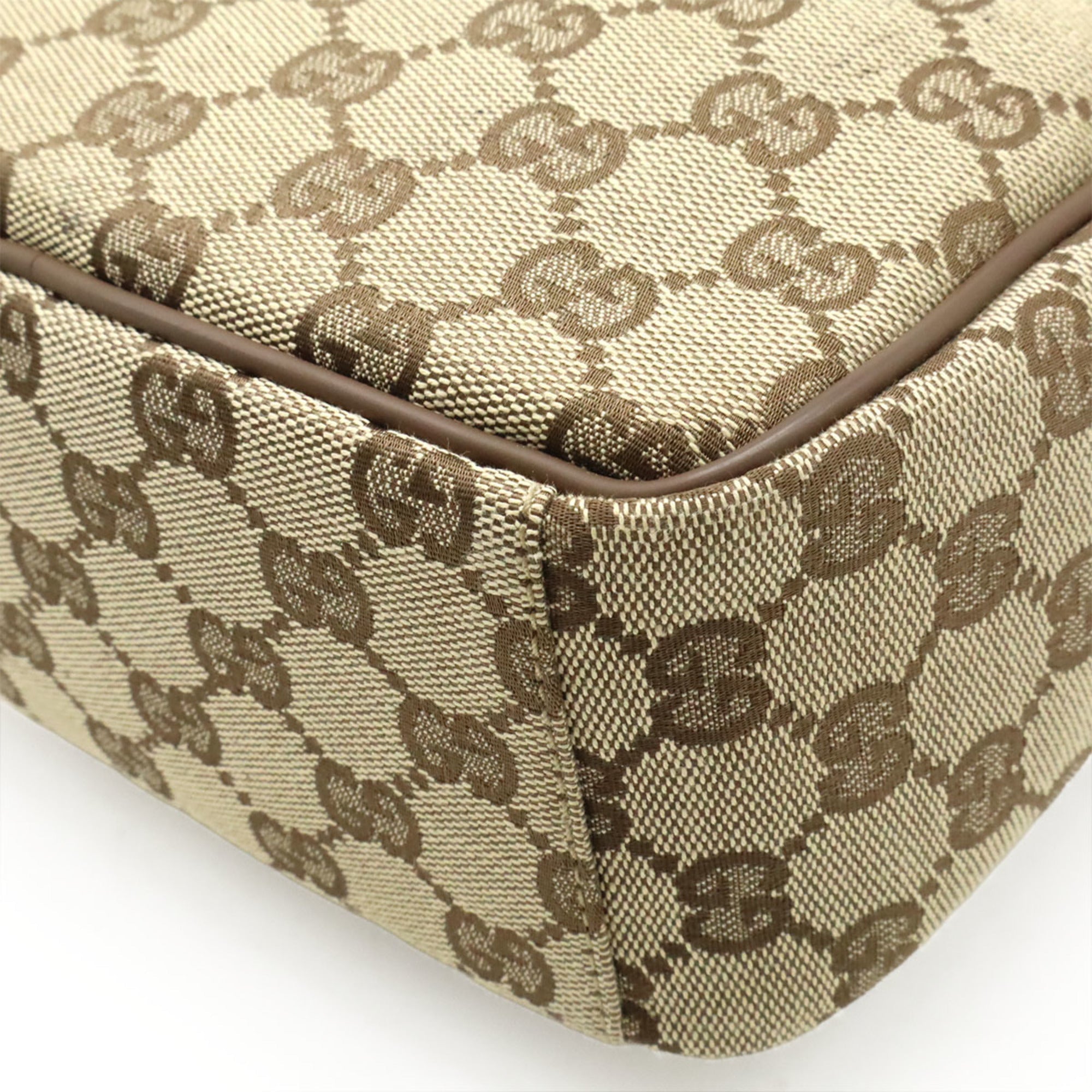 Gucci Gg Canvas Beige Dark Brown Gg Canvas Leather Pochette Shoulder Bag (Pre-Owned)