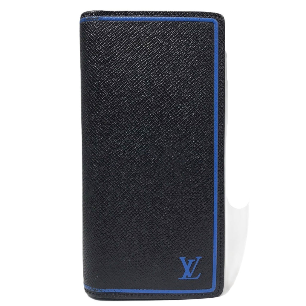 Louis Vuitton Black Blue Taiga Leather Long Wallet