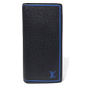 Louis Vuitton Black Blue Taiga Leather Long Wallet