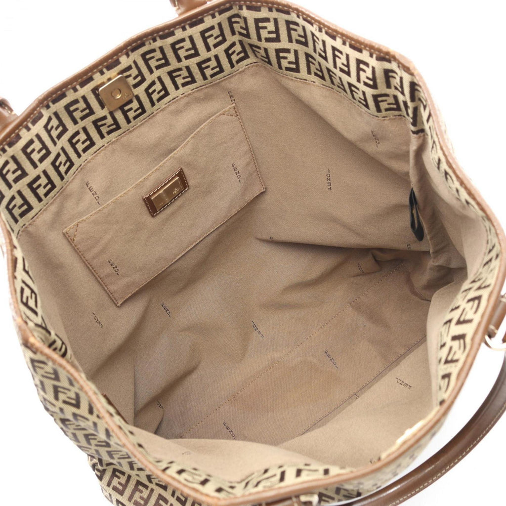 Fendi Beige Brown Canvas Leather Tote Bag