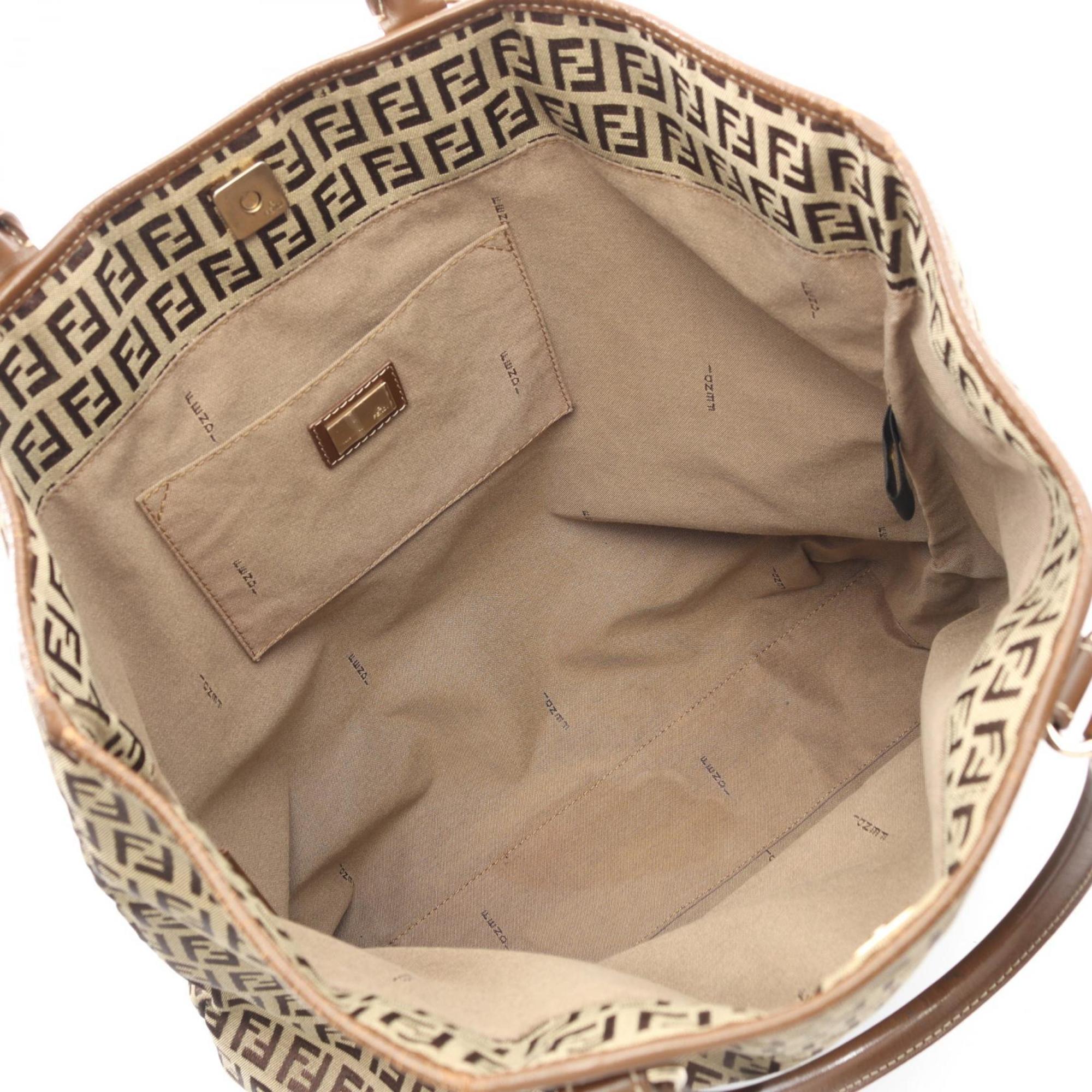 Fendi Beige Brown Canvas Leather Tote Bag