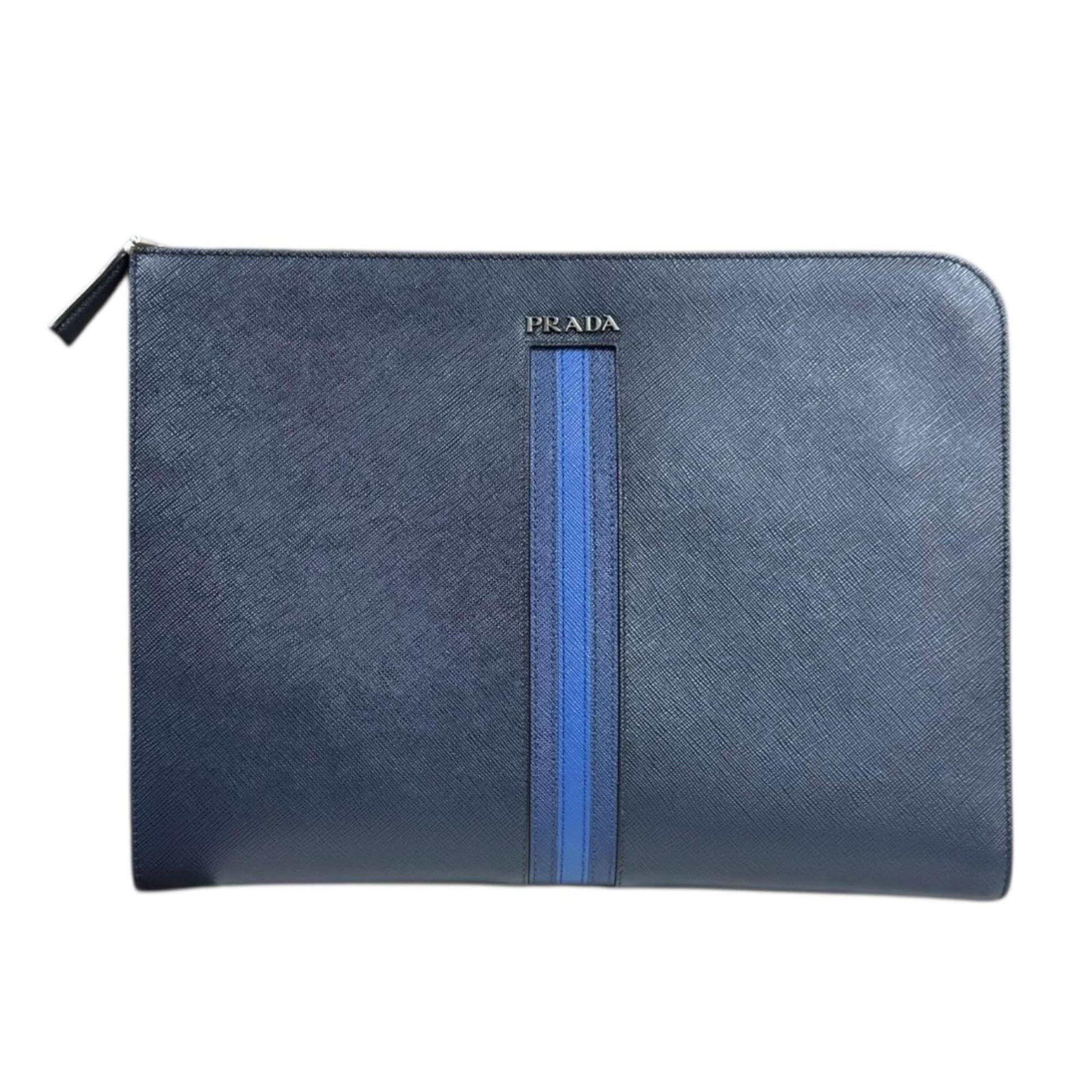 Prada Blue Navy Leather Clutch Bag
