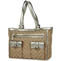 Gucci Gg Canvas Beige Gold Gg Canvas Leather Handbag Tote Bag (Pre-Owned)