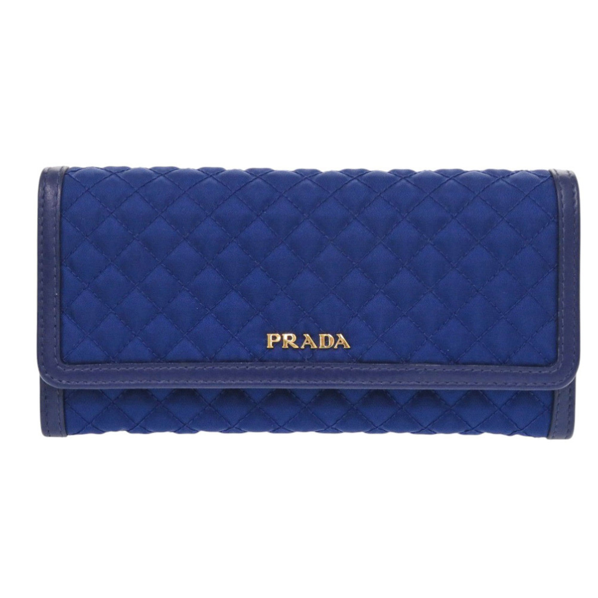 Prada Blue Nylon Leather Long Wallet (Bi-Fold)