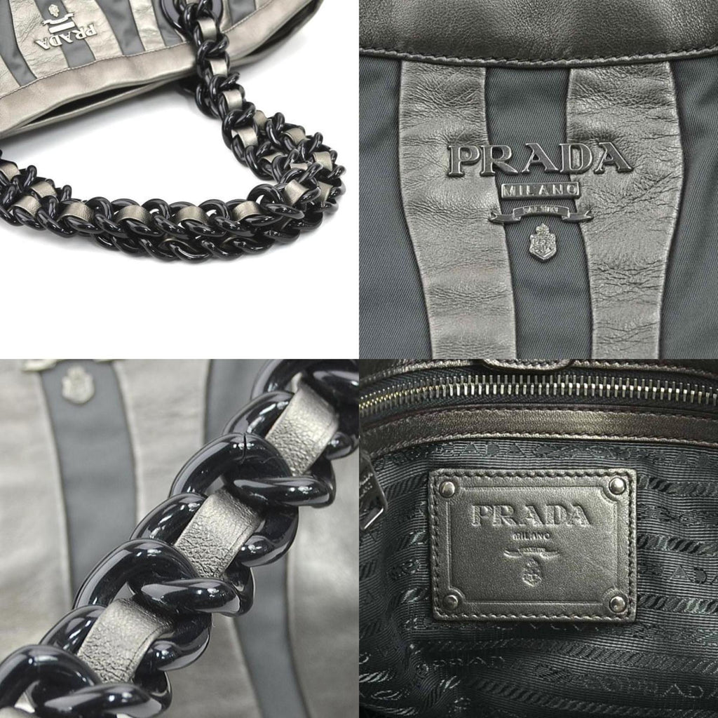 Prada Gray Nylon Leather Handbag