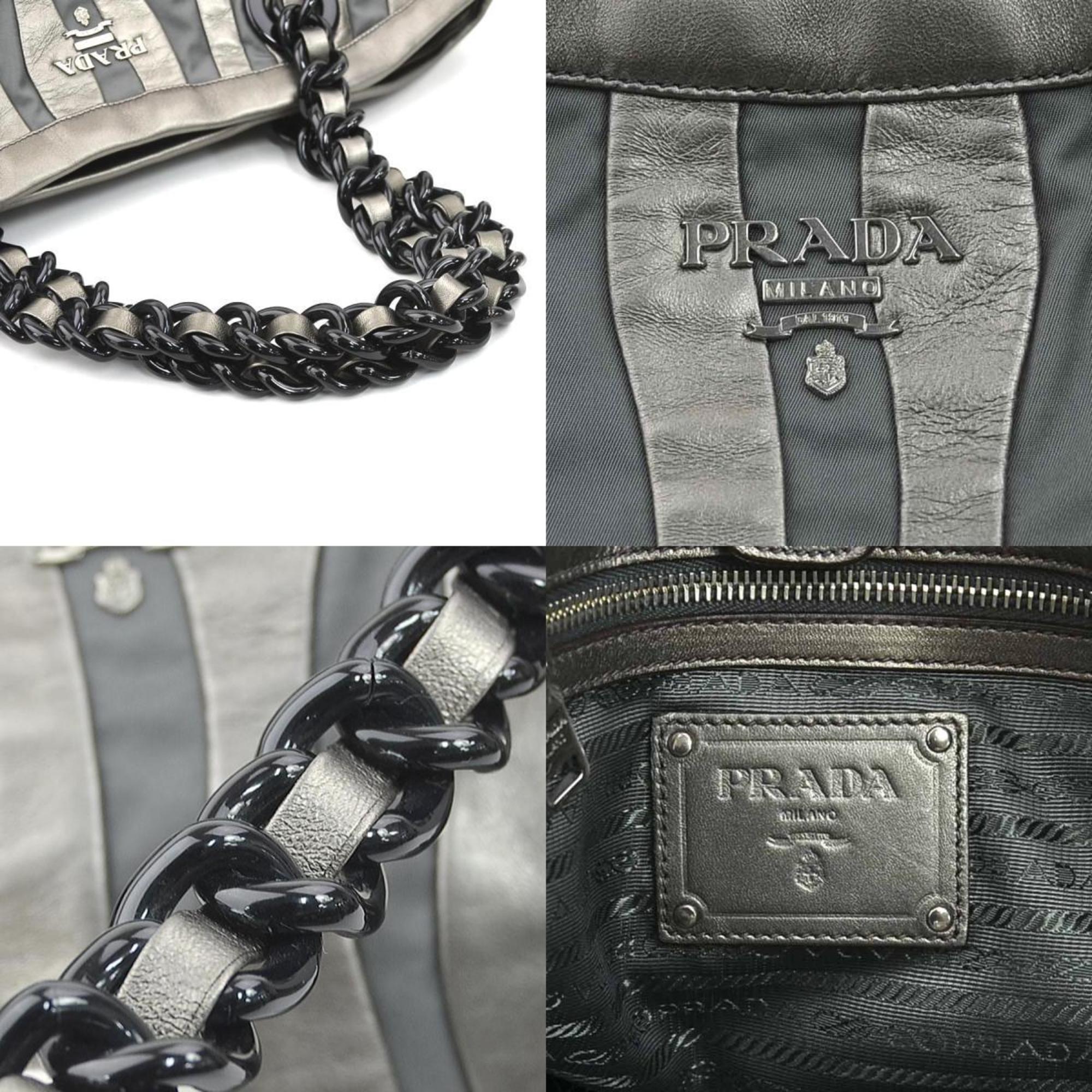 Prada Gray Nylon Leather Handbag