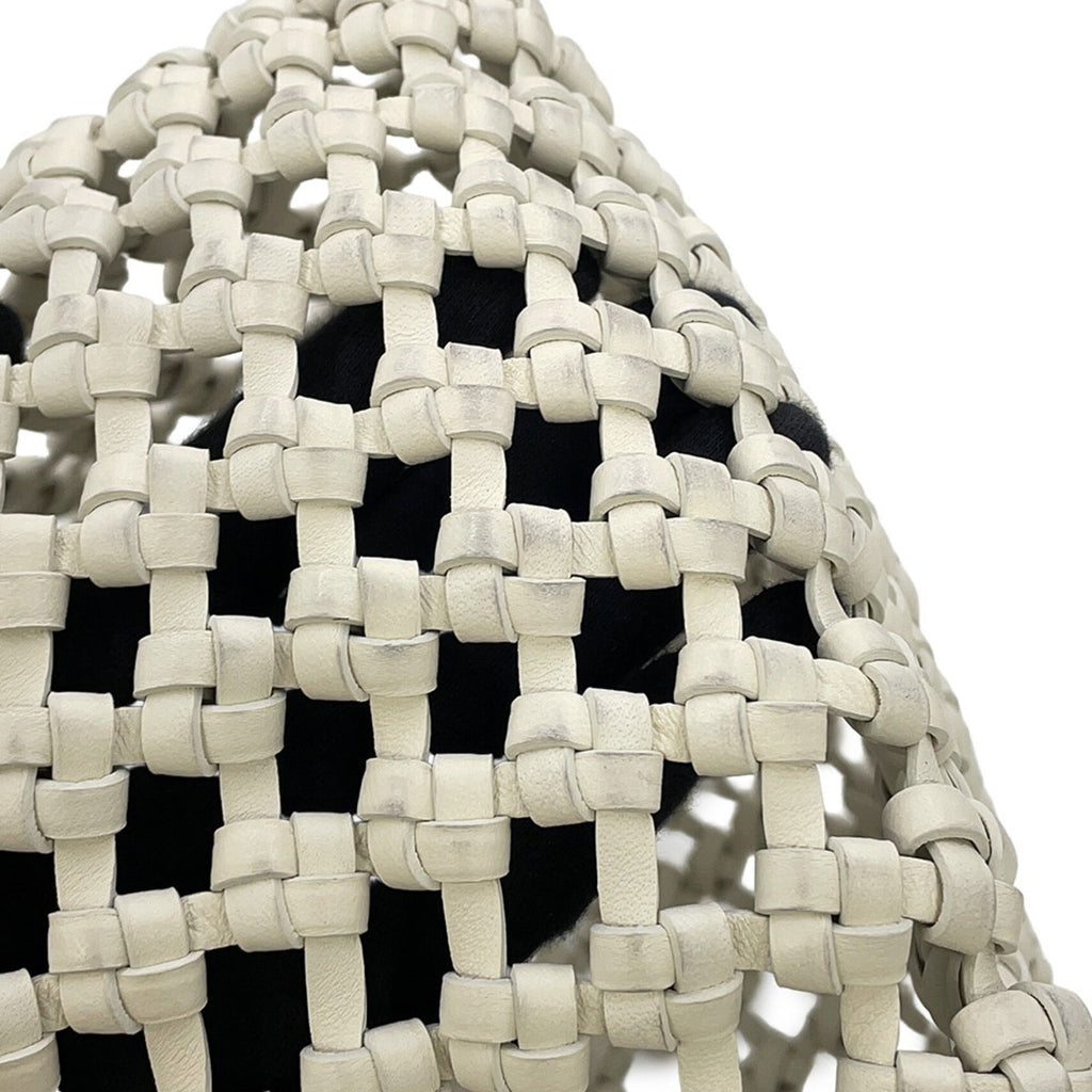 Bottega Veneta White Leather Canvas Tote Bag