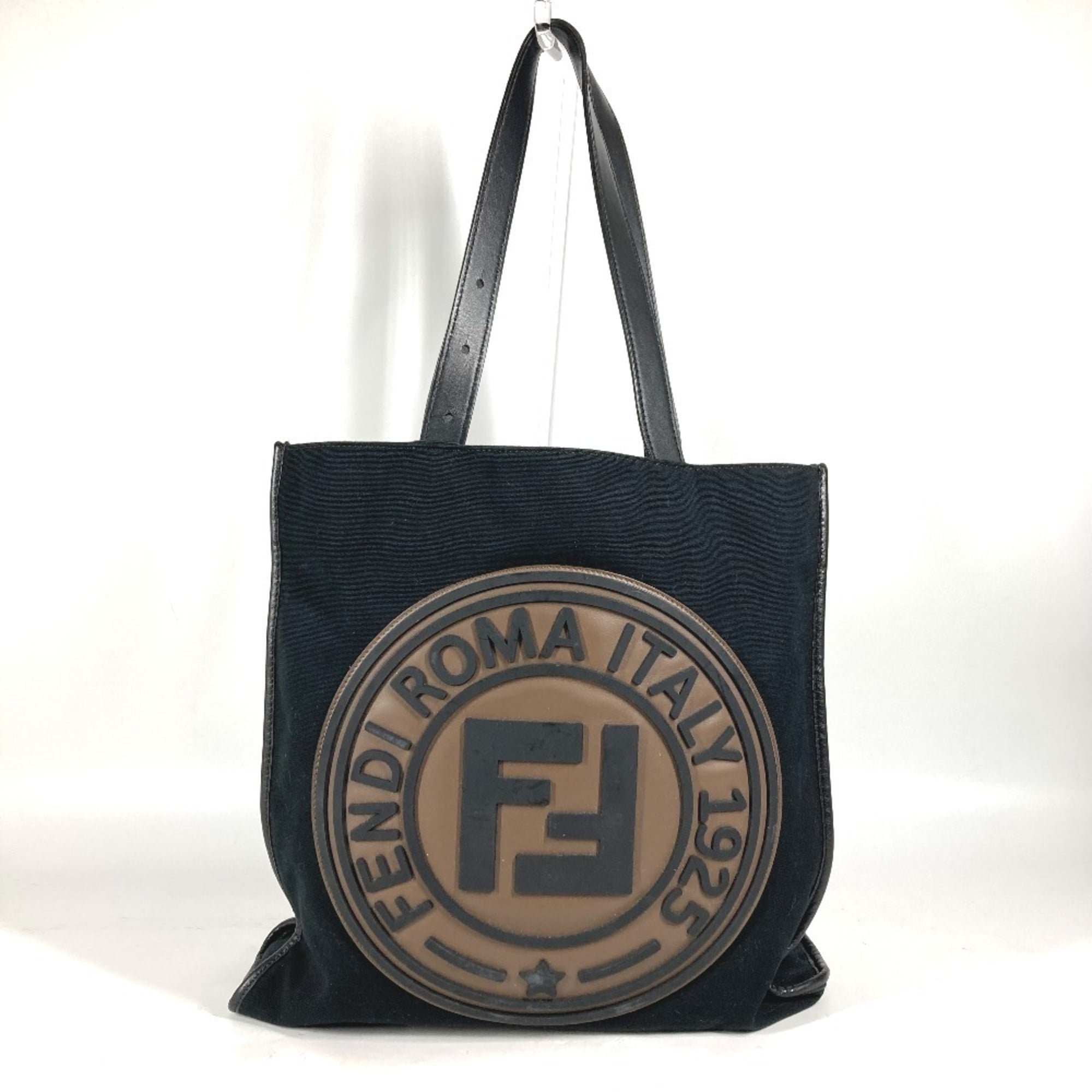 Fendi Black Brown Canvas Leather Shoulder Bag Tote Bag