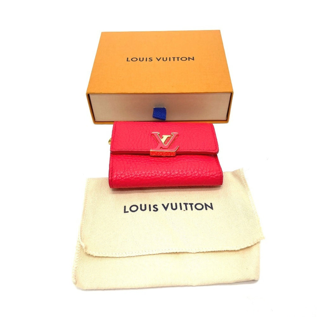 Louis Vuitton Red Color Leather Wallet (Tri-Fold)