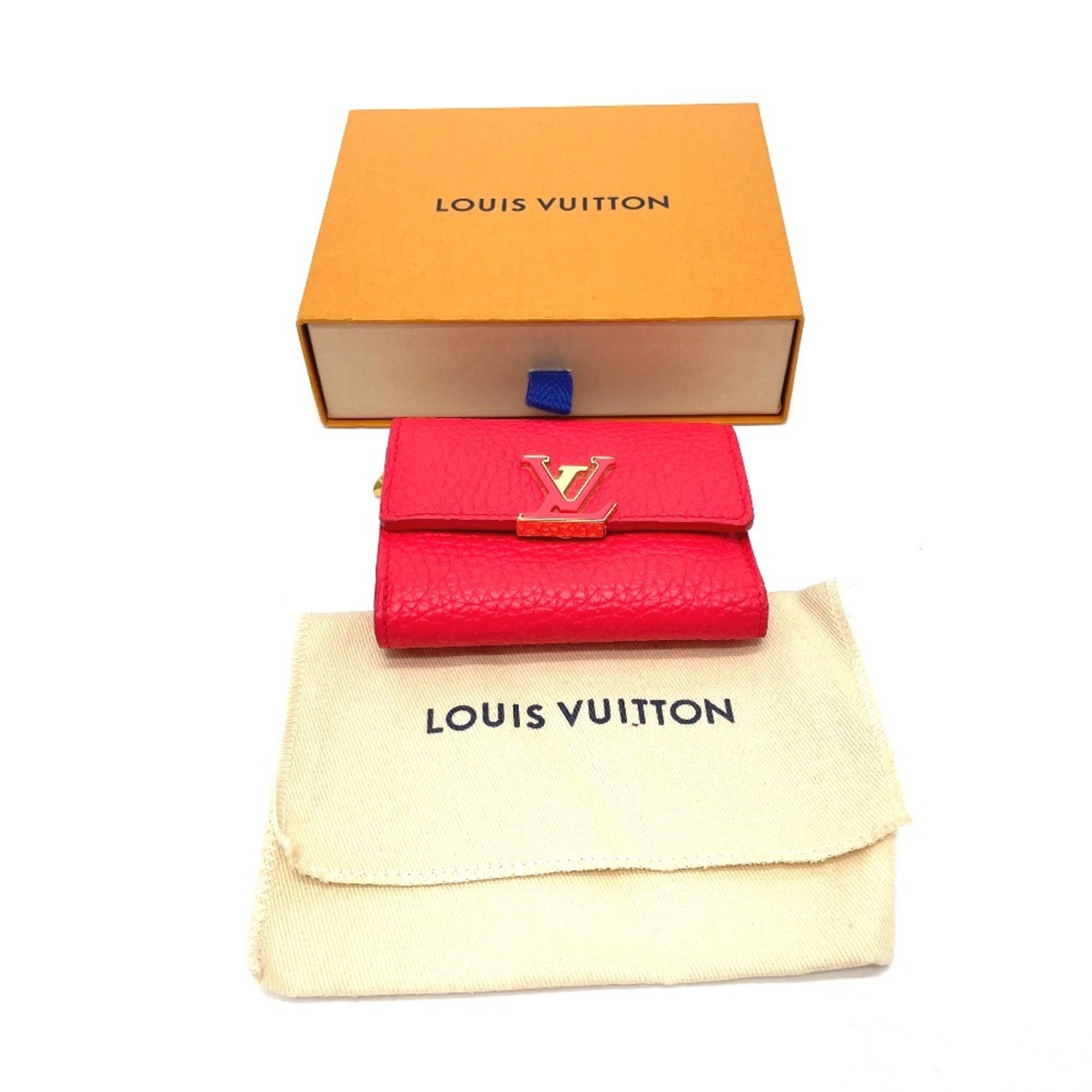 Louis Vuitton Red Color Leather Wallet (Tri-Fold)