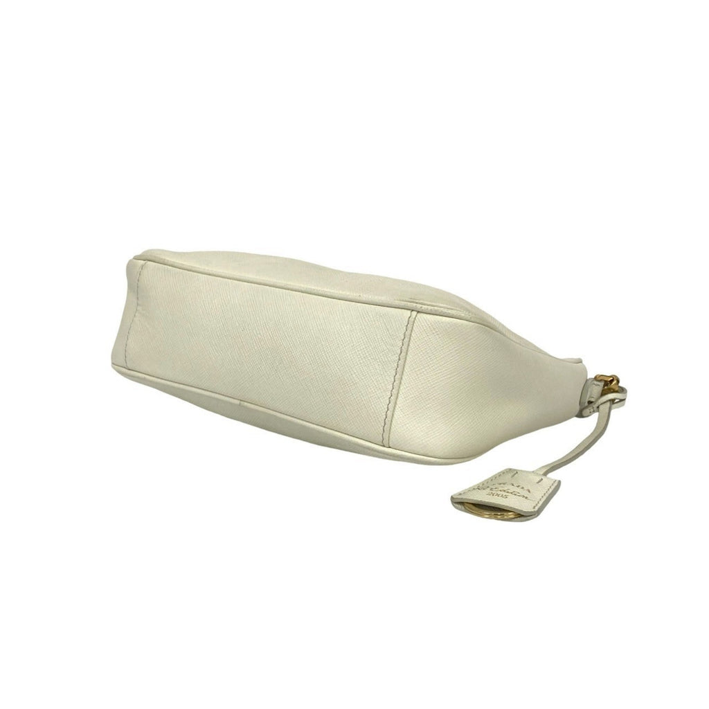 Prada White Leather Pochette Pouch Shoulder Bag
