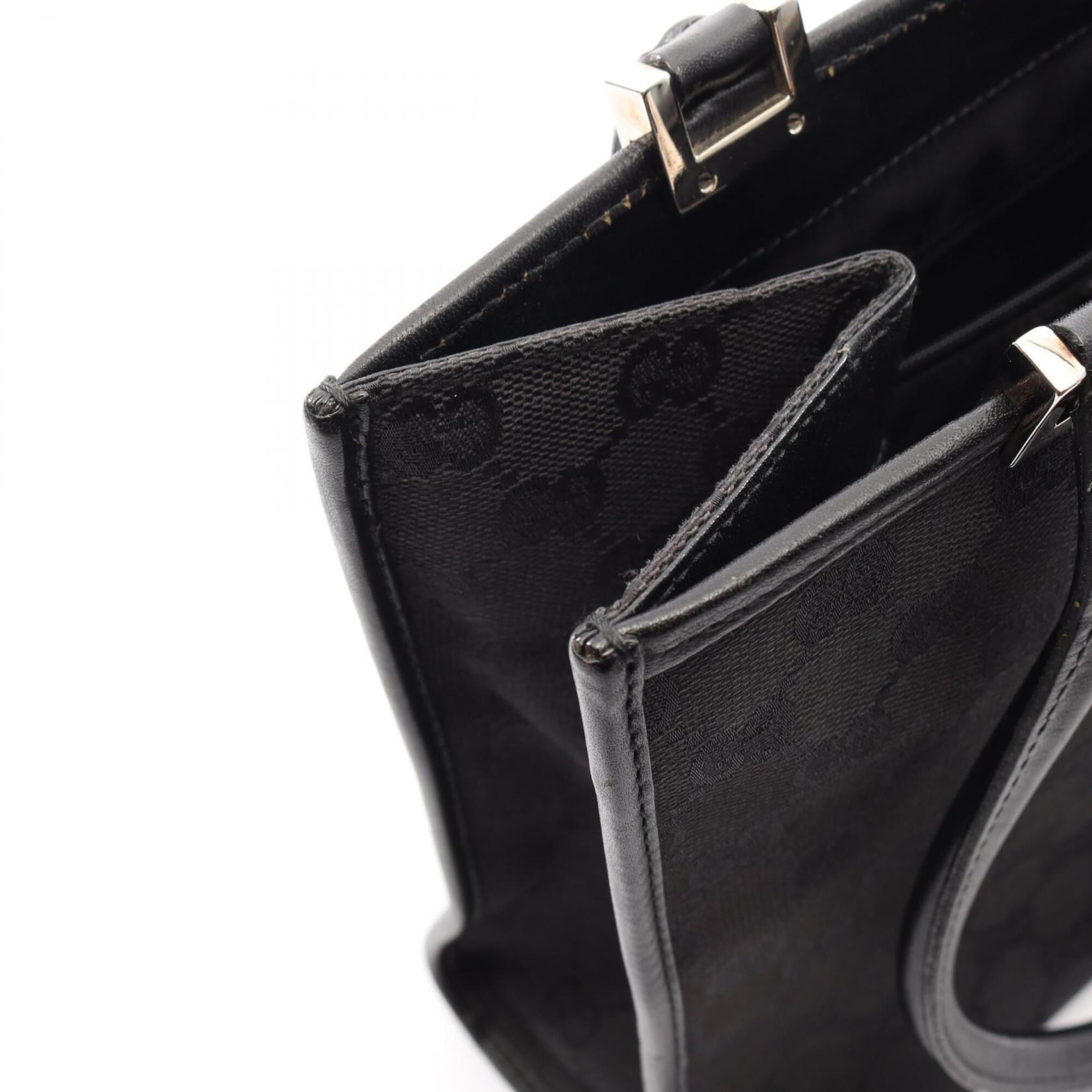 Gucci Black Canvas Leather Handbag Tote Bag (Pre-Owned)