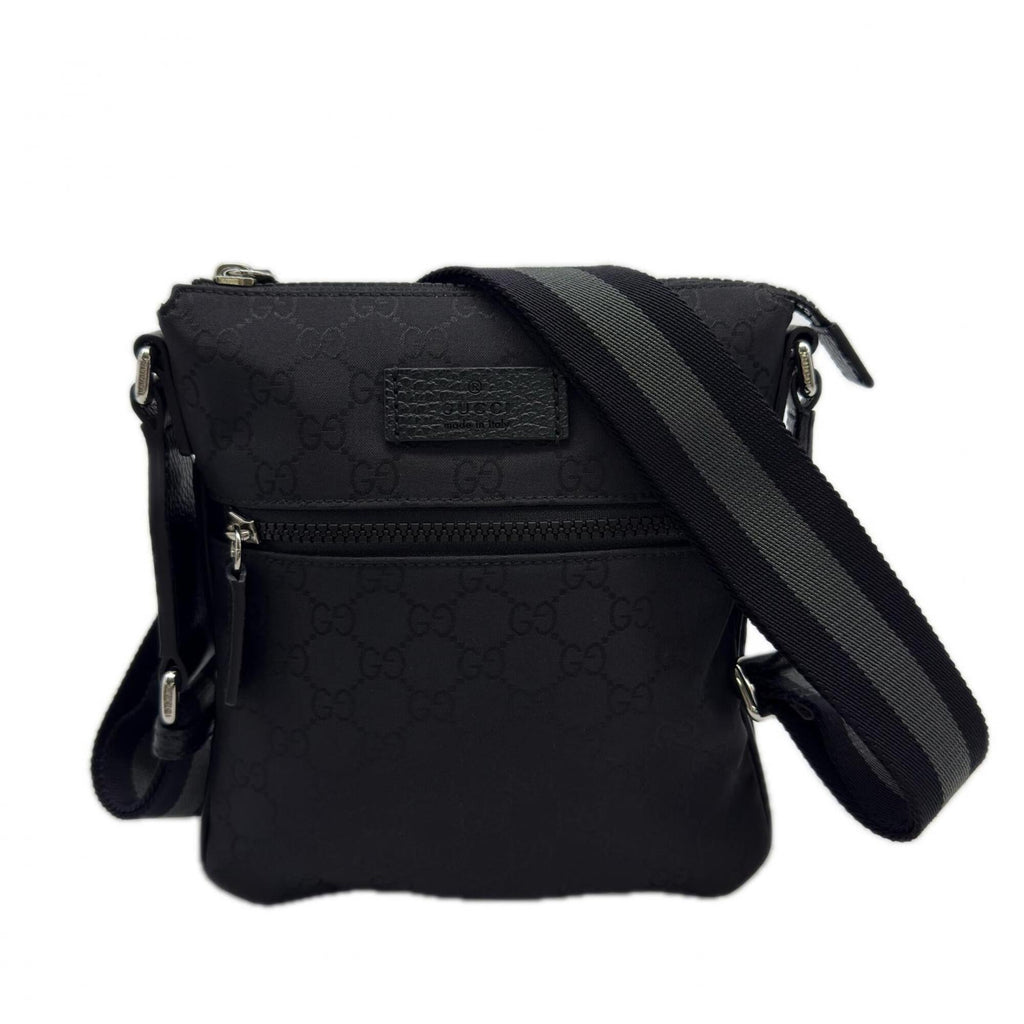 Gucci Black Gray Nylon Leather Shoulder Bag (Pre-Owned)