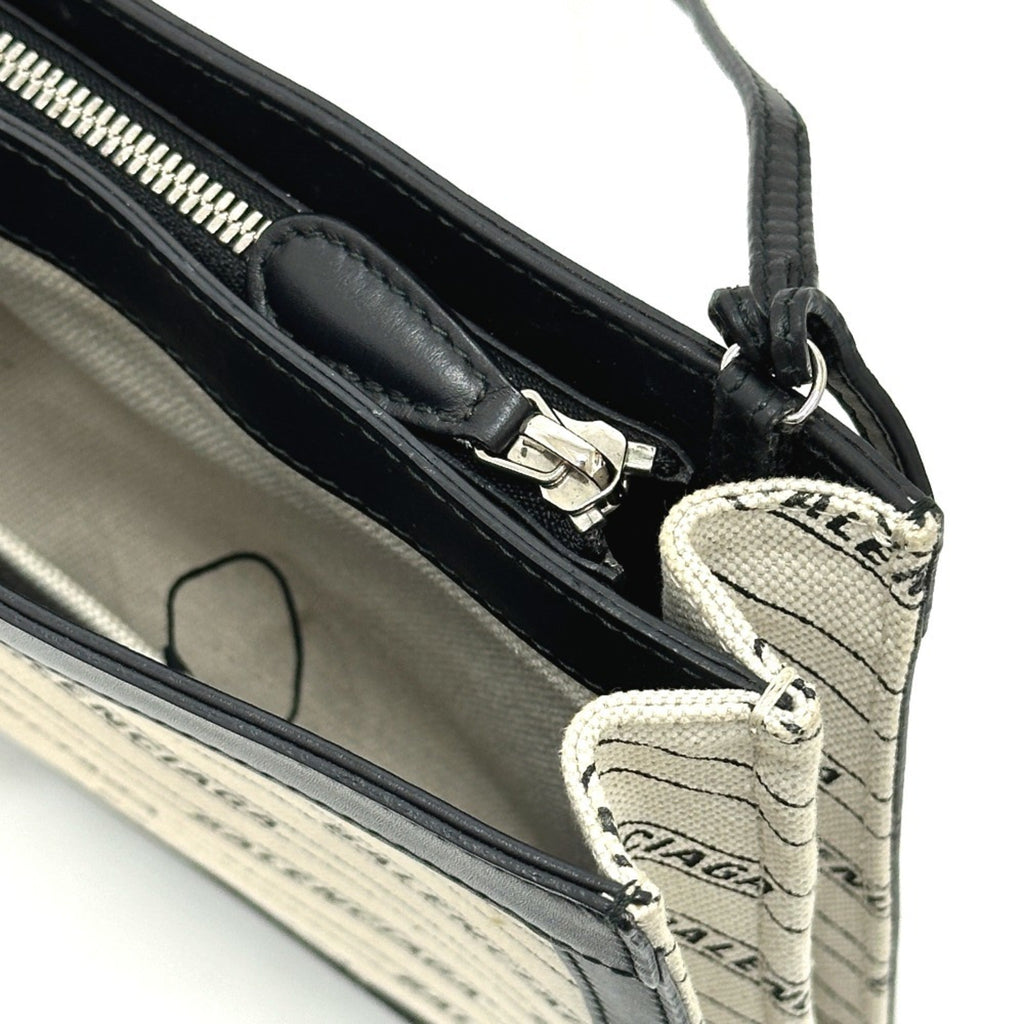 Balenciaga Black White Leather Canvas Pochette Shoulder