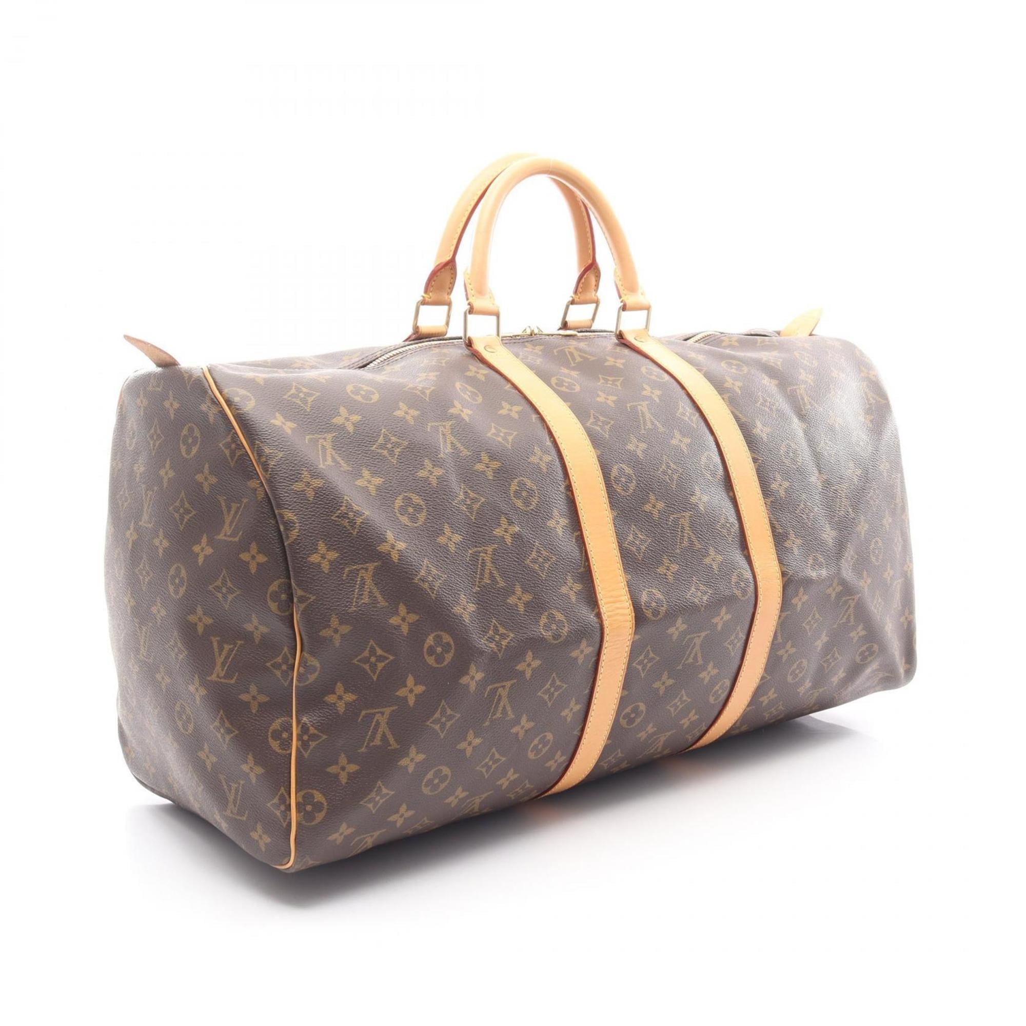 Louis Vuitton Brown Coated Canvas Leather Boston Bag Handbag
