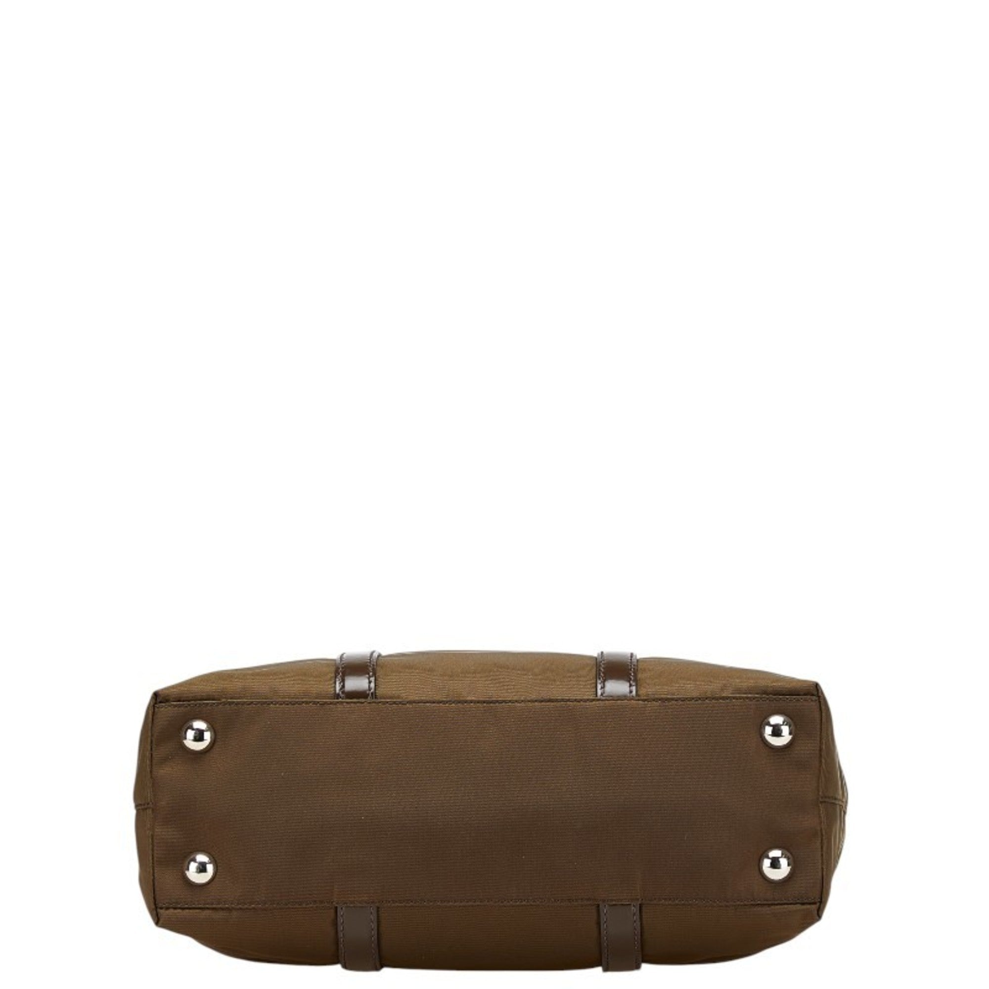 Prada Brown Khaki Nylon Leather Handbag Shoulder Bag