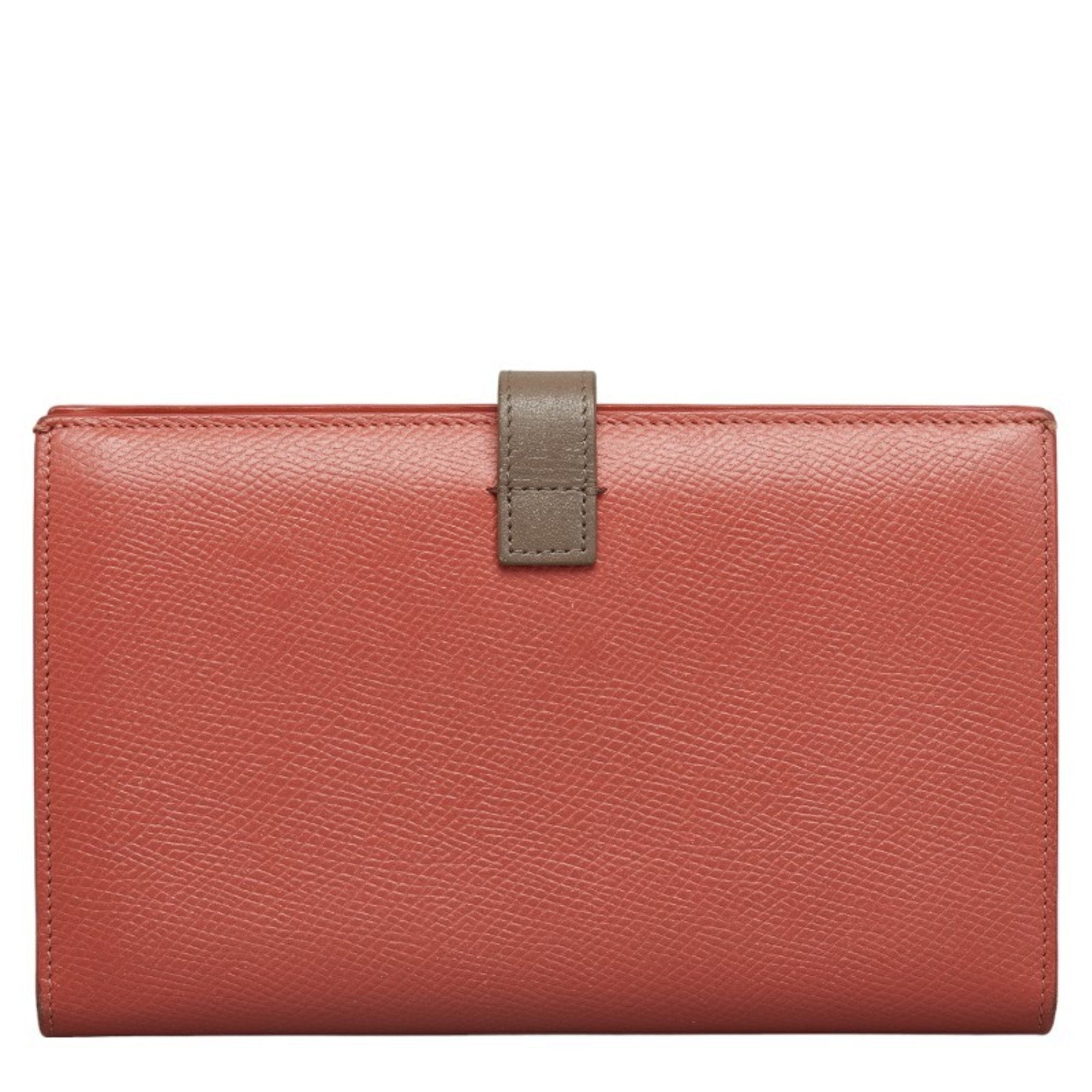 Celine Gray Pink Leather Long Wallet (Bi-Fold)