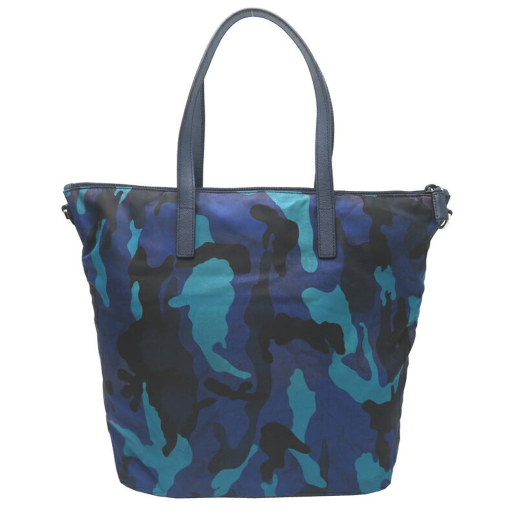 Prada Blue Nylon Leather Tote Bag