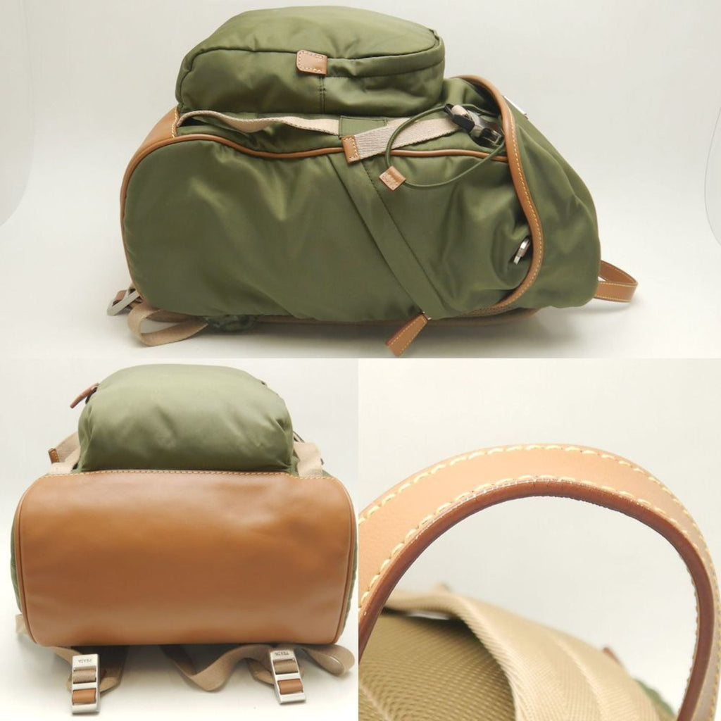 Prada Khaki Nylon Leather Backpack
