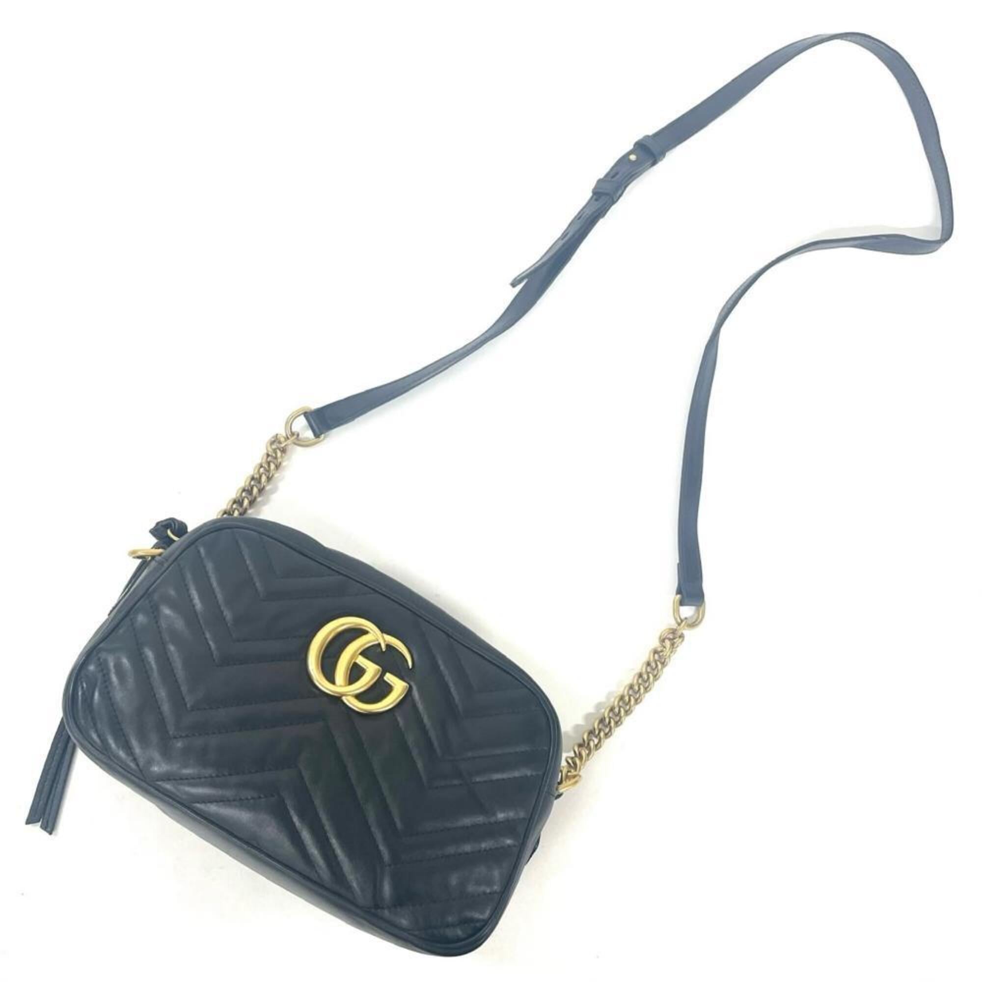Gucci Gg Marmont Black Leather Shoulder Bag (Pre-Owned)
