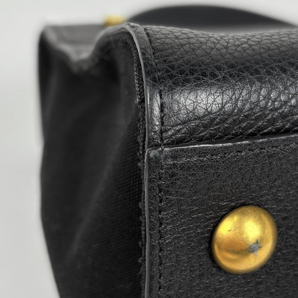Saint Laurent Black Leather Canvas Handbag (Pre-Owned)