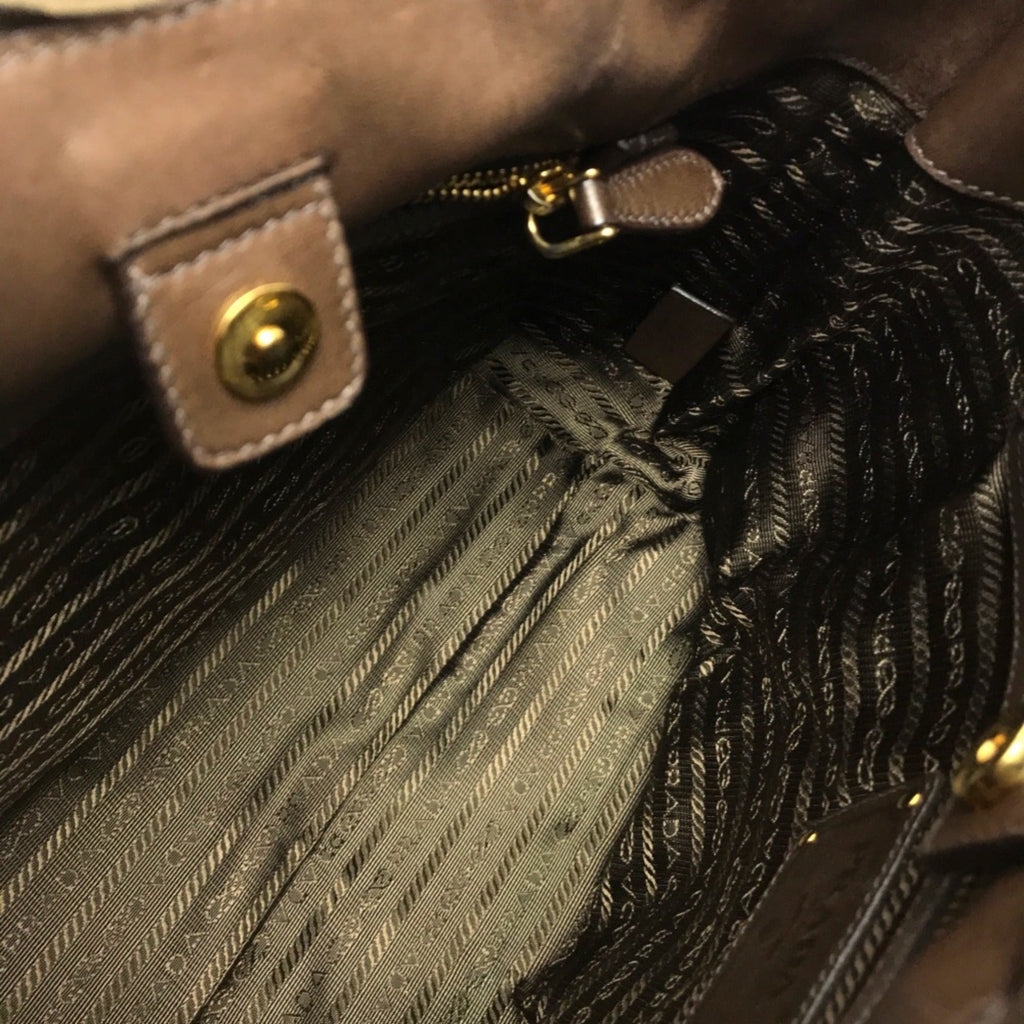 Prada Brown Nylon Canvas Leather Handbag Tote Bag
