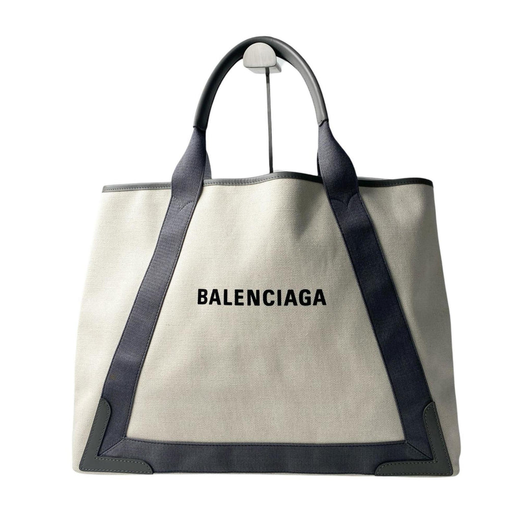 Balenciaga Gray Ivory Canvas Leather Handbag Tote