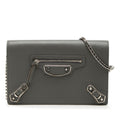 Balenciaga Gray Metallic Leather Chain/Shoulder Wallet