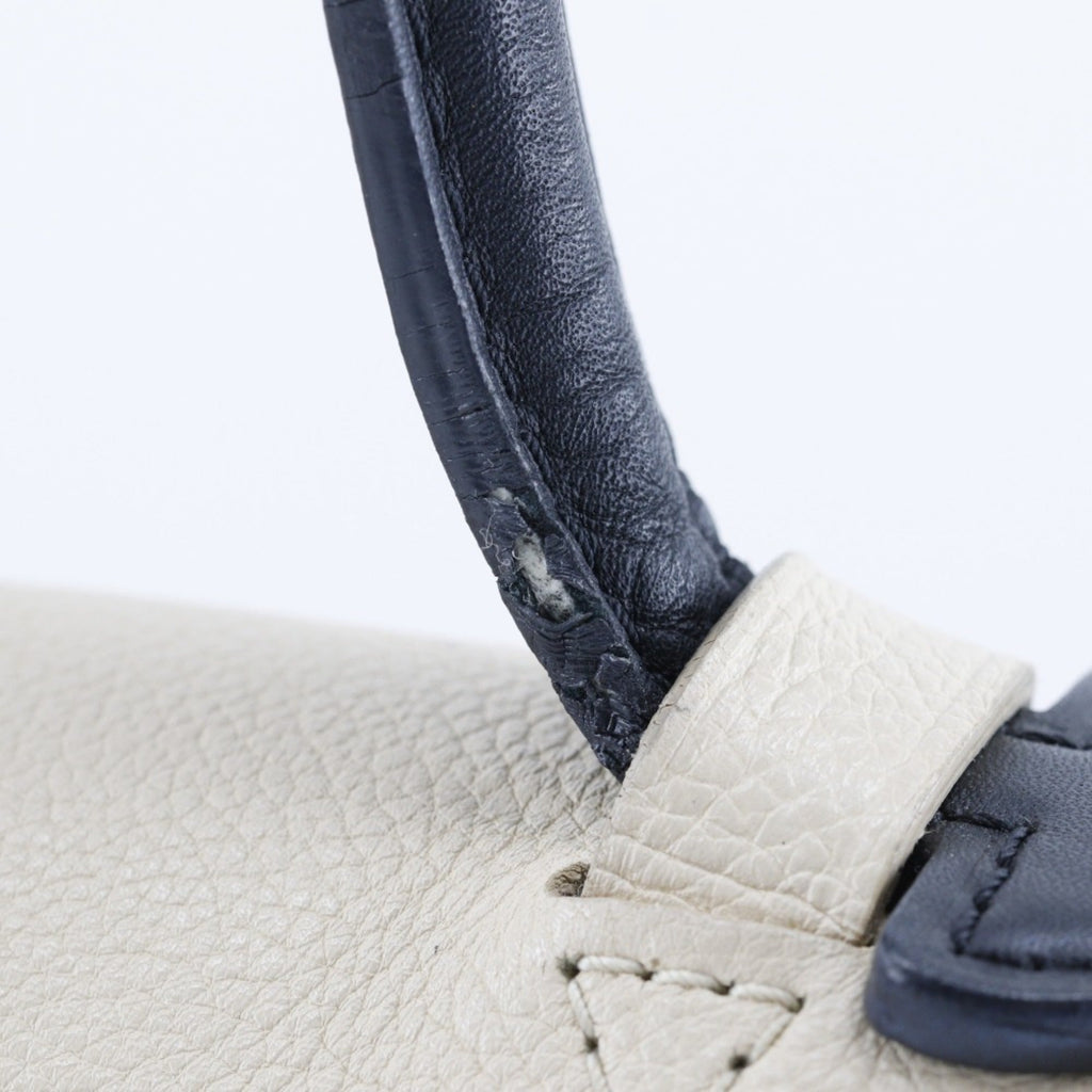 Louis Vuitton Beige Black Leather Tote Bag