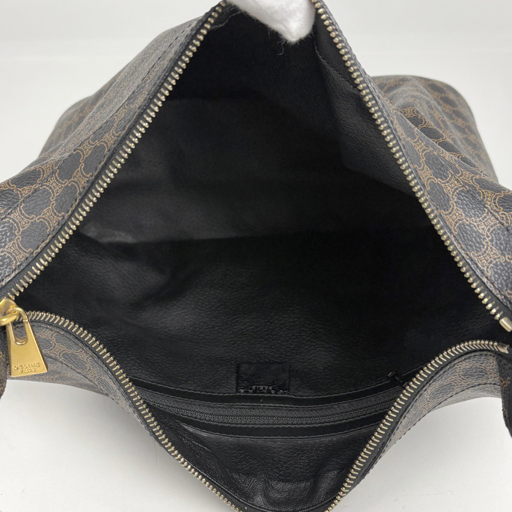 Celine Black Brown Coated Canvas Leather Shoulder Bag