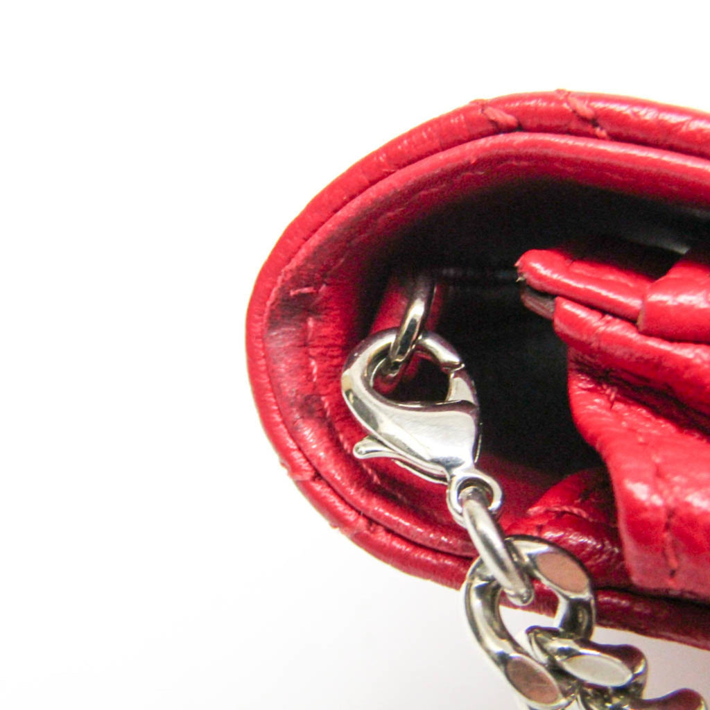 Christian Dior Red Color Leather Chain/Shoulder Wallet (Pre-Owned)