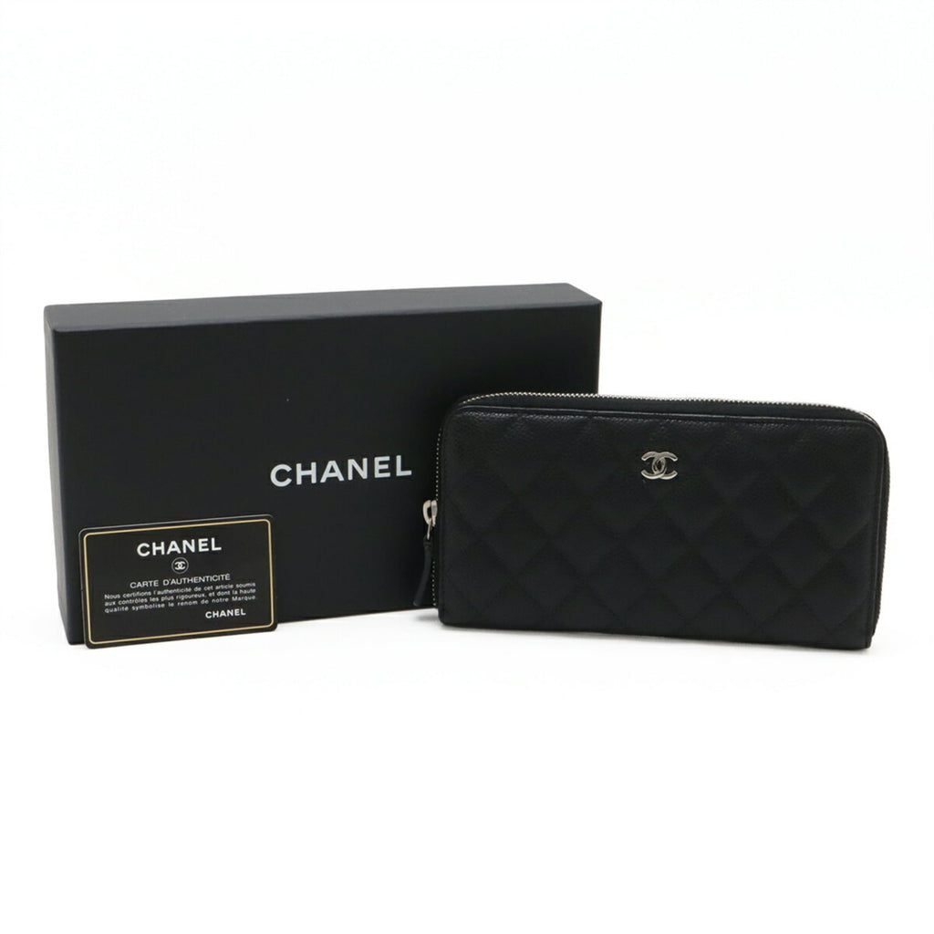Chanel Matelasse Black Grained Calfskin Long Wallet (Bi-Fold)