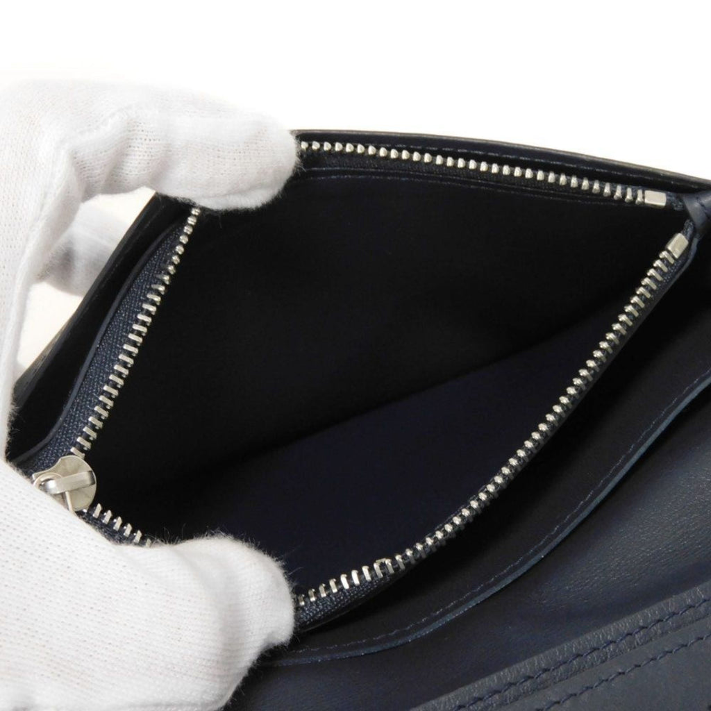 Louis Vuitton Navy Blue White Canvas Leather Long Wallet