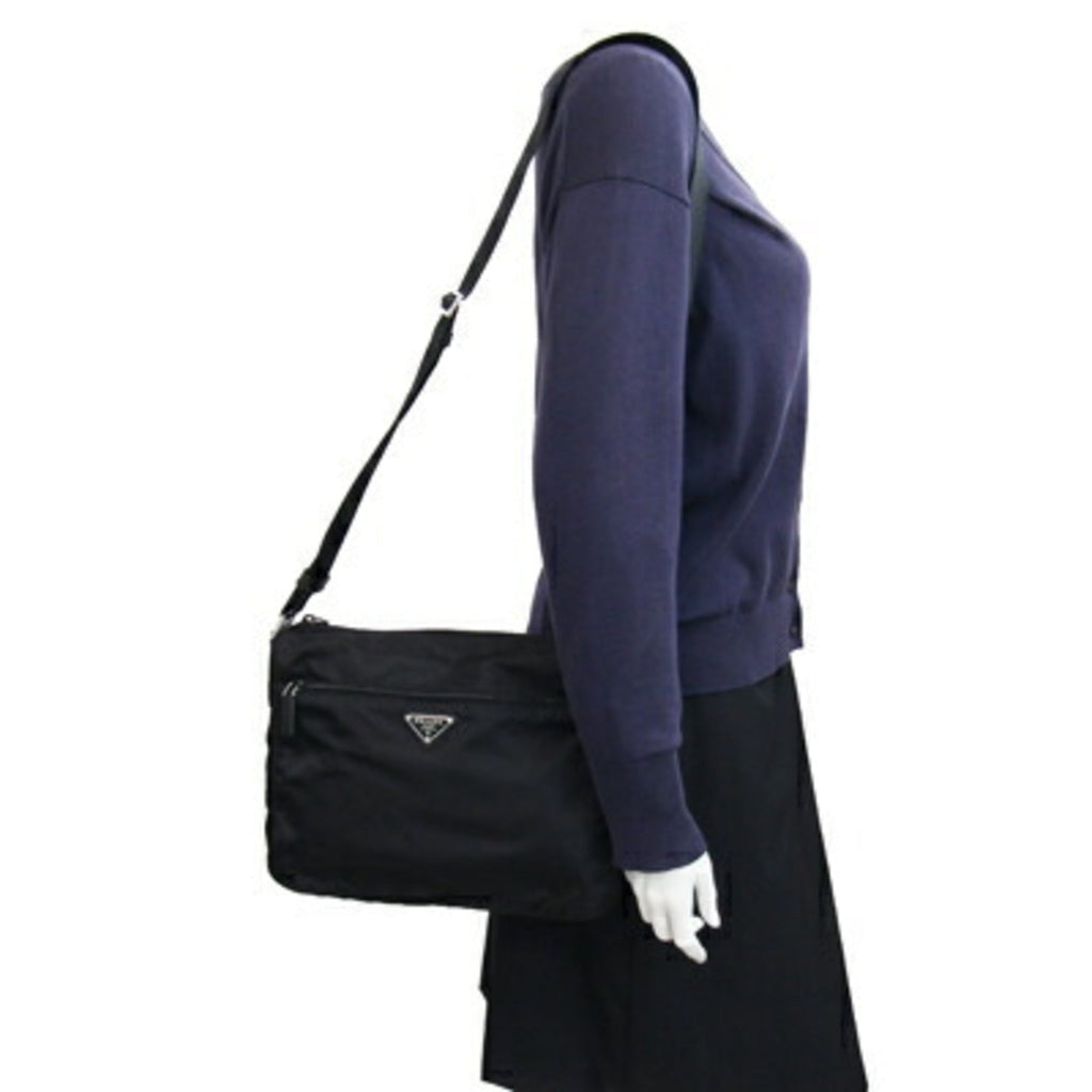 Prada Black Nylon Leather Shoulder Bag