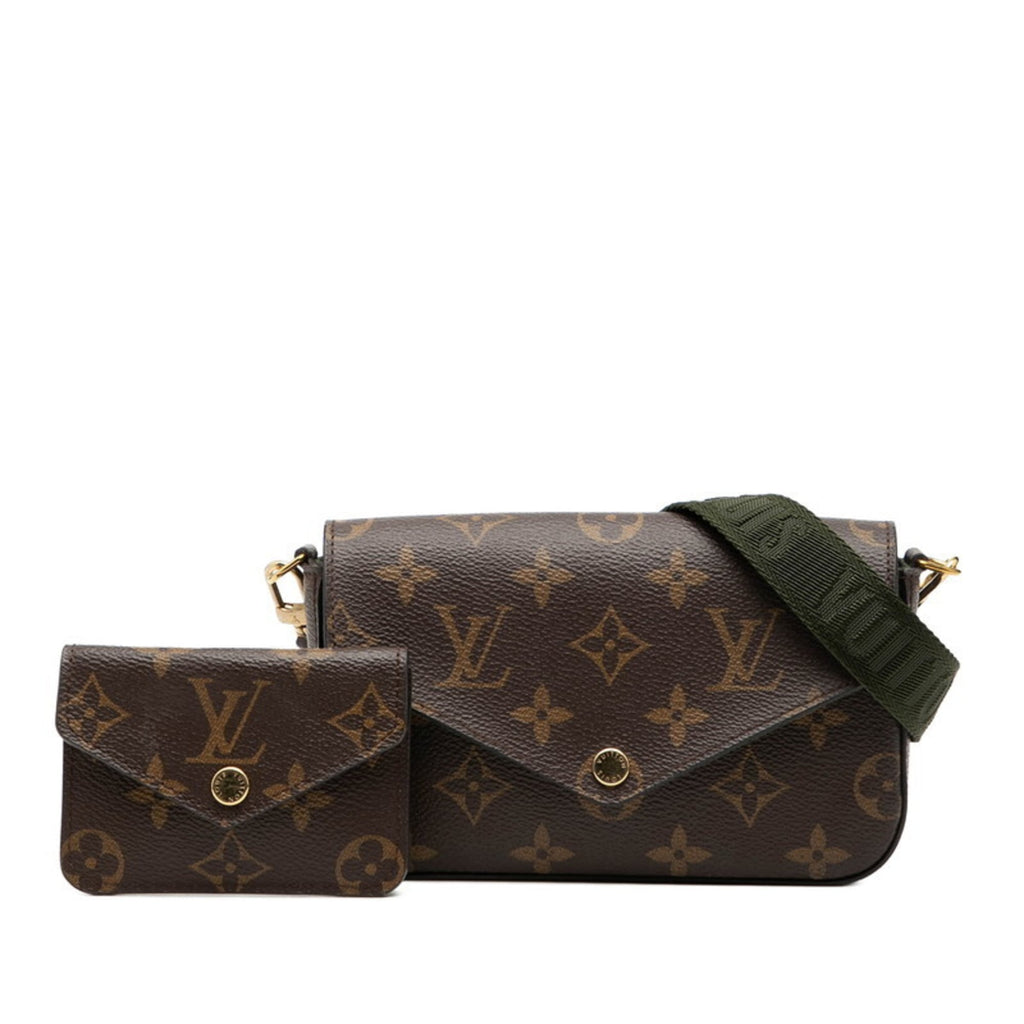 Louis Vuitton Brown Green Khaki Pvc Leather Pochette Shoulder Bag