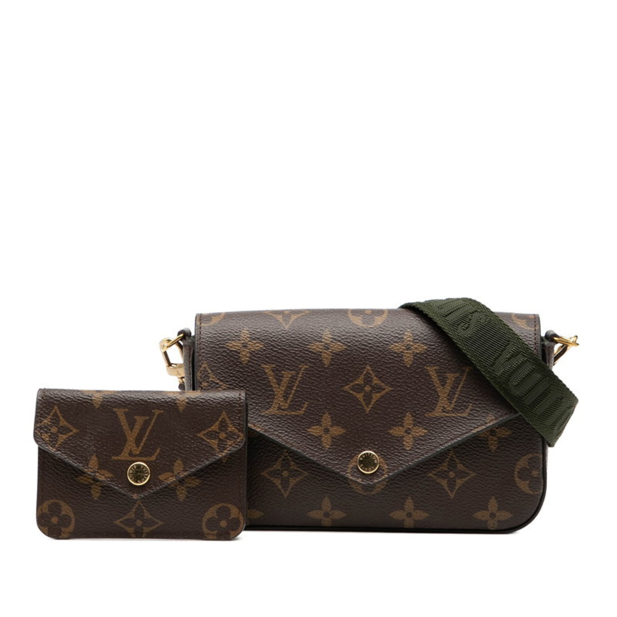 Louis Vuitton Brown Green Khaki Pvc Leather Pochette Shoulder Bag