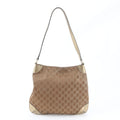 Gucci Brown Gold Leather Canvas Handbag Shoulder Bag Tote Bag (Pre-Owned)