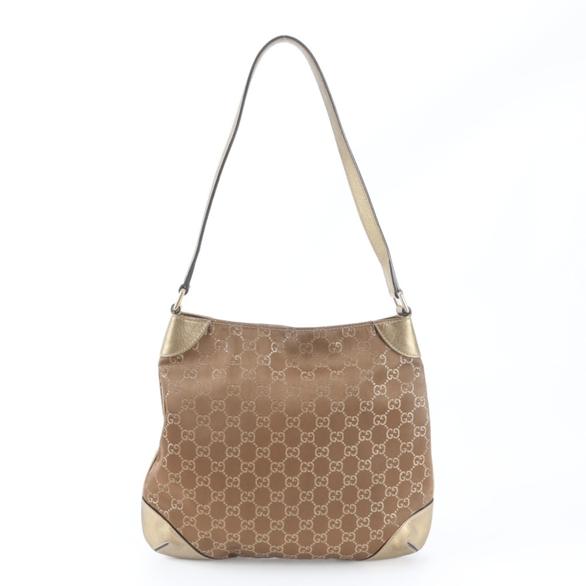 Gucci Brown Gold Leather Canvas Handbag Shoulder Bag Tote Bag (Pre-Owned)